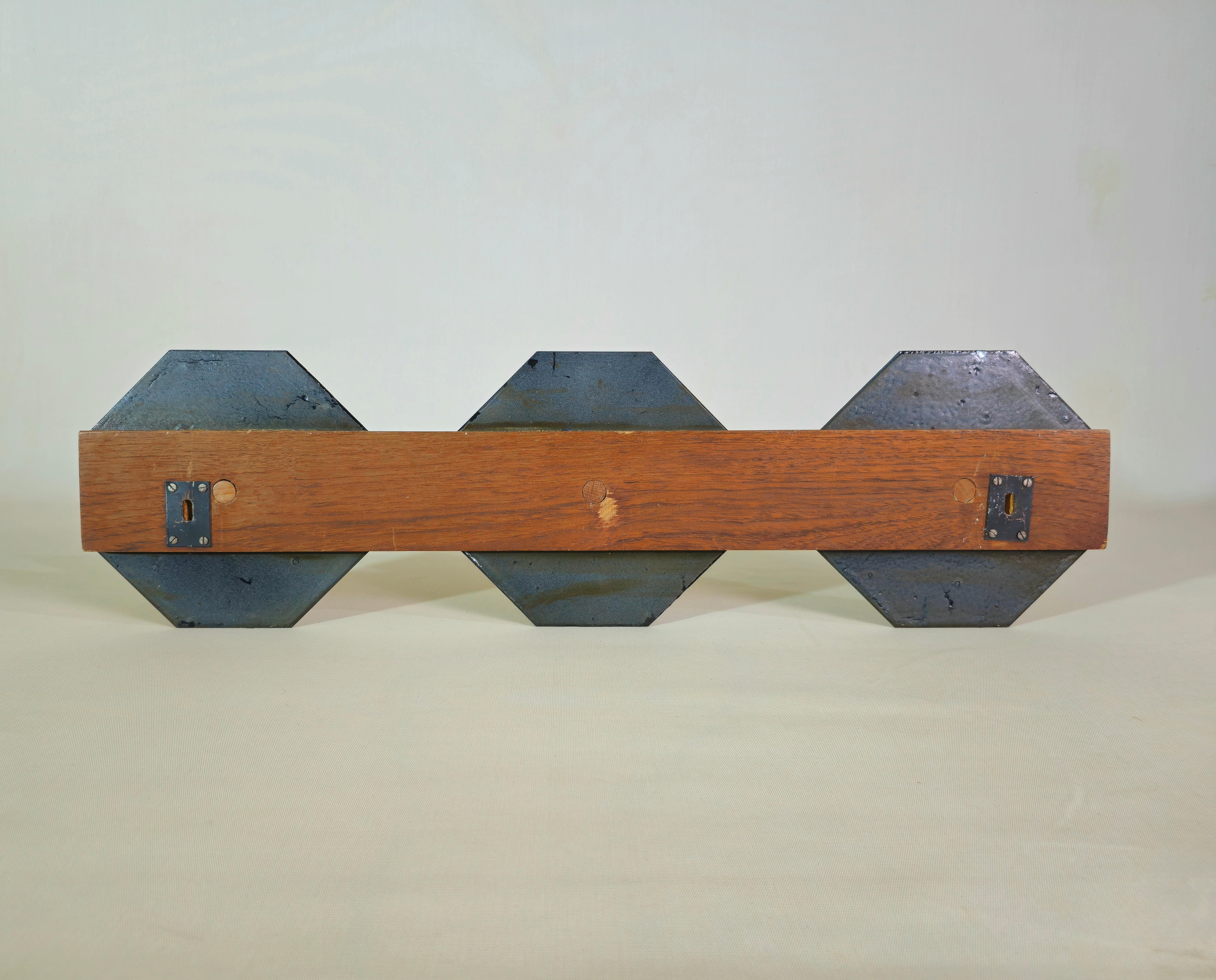 Wall Coat Rack Wood Teak Metal Multicolor Midcentury Modern Italian Design 1960s For Sale 3