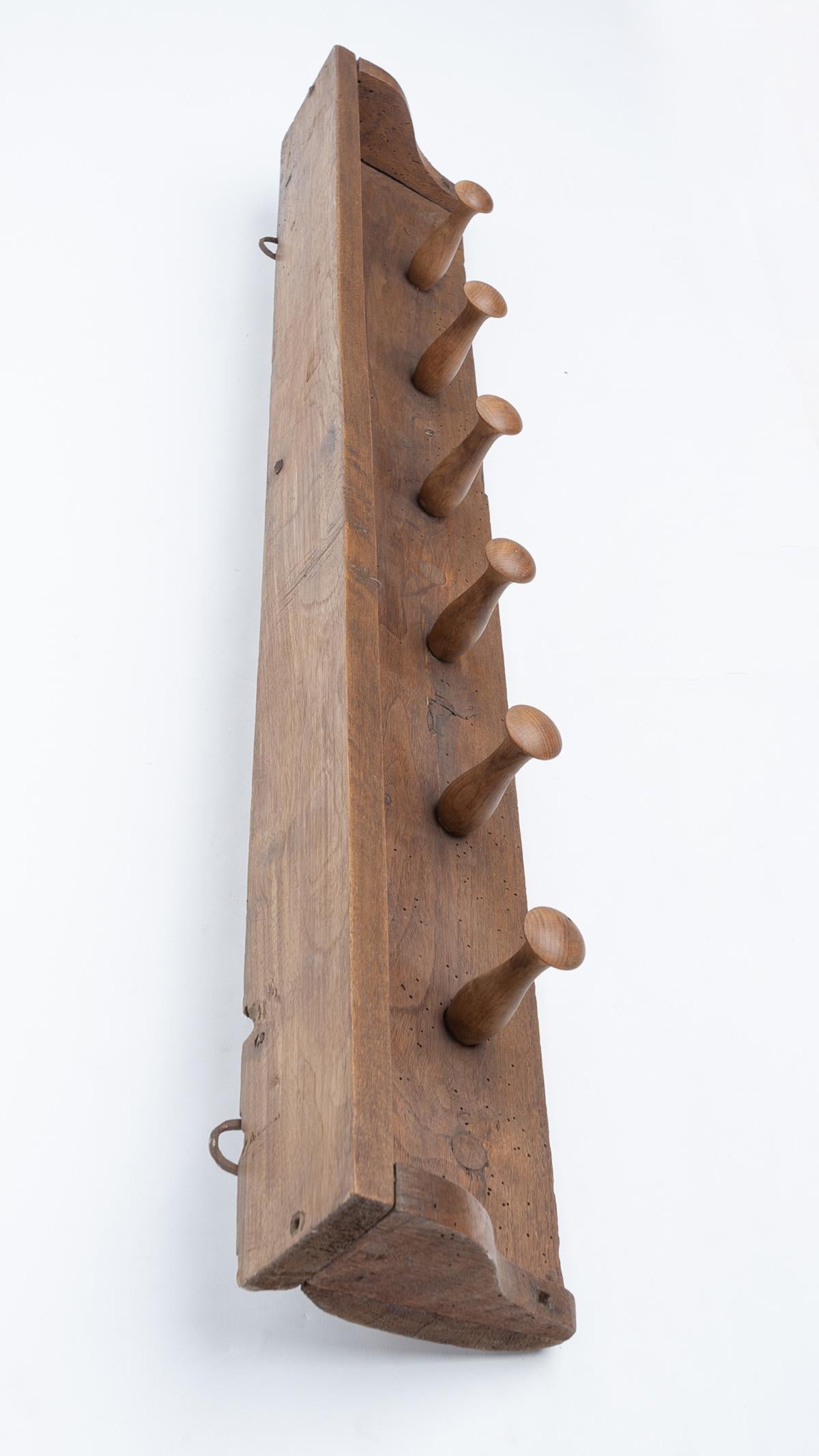Hand-Crafted Wall Coat Wood Rack for Clothes or Curtain For Sale
