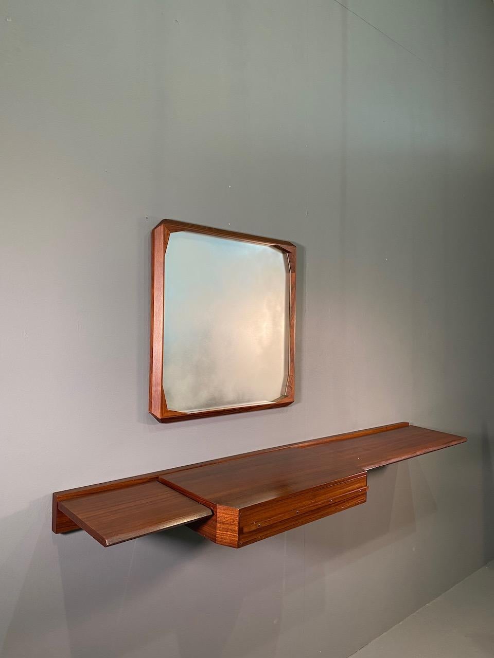 Wall console and mirror by Tredici of Pavia i 1950s, designed by Dino Cavalli.