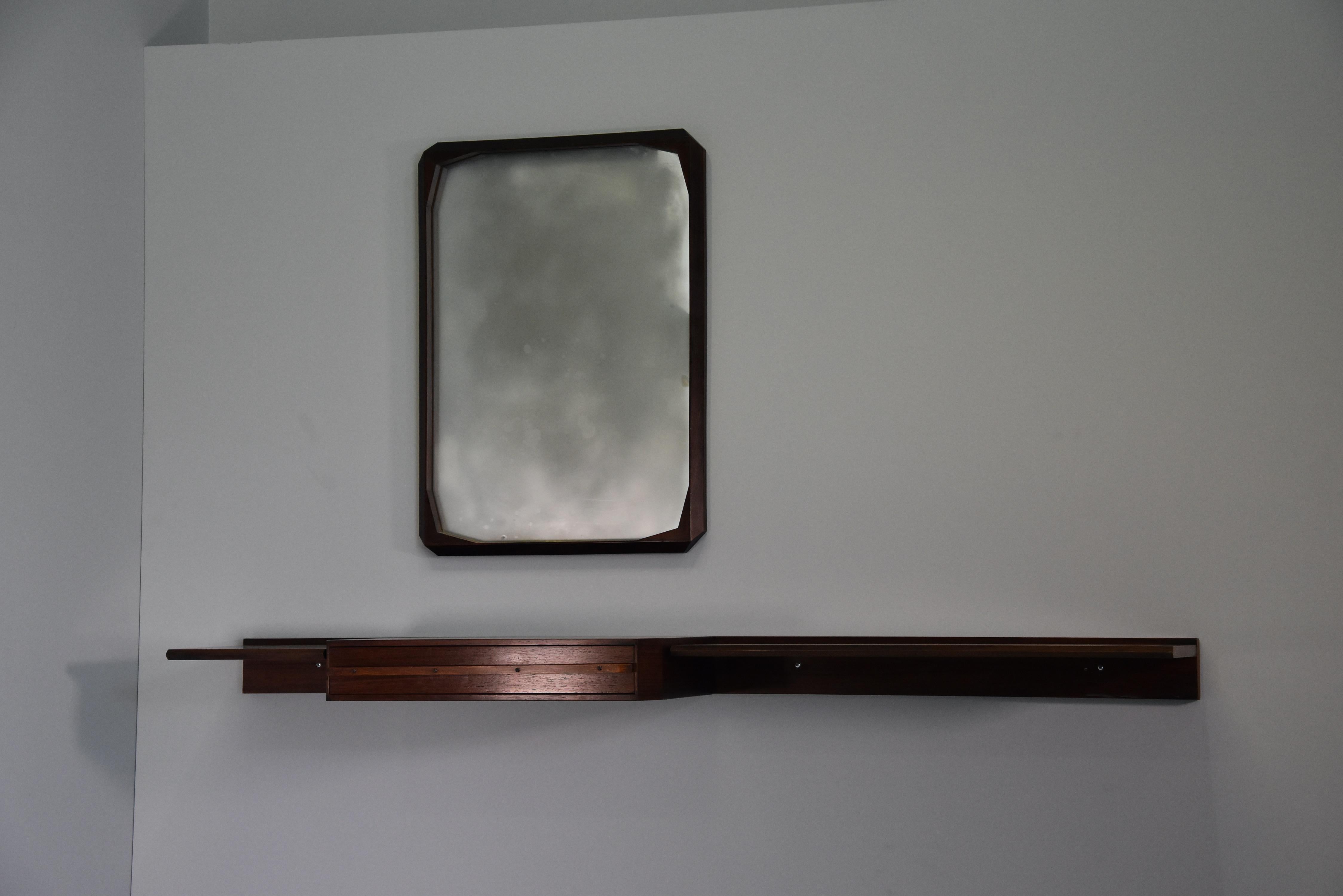 Mid-Century Modern Wall Console and Mirror by Tredici of Pavia i 1950s, Designed by Dino Cavalli For Sale