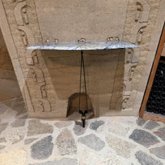 Wall Console Table Mexican Modernist Prouve Era Forged Iron Bronze Blue Stone