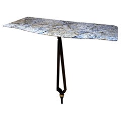 Wall Console Table Mexican Modernist Prouve Era Forged Iron Bronze Blue Stone