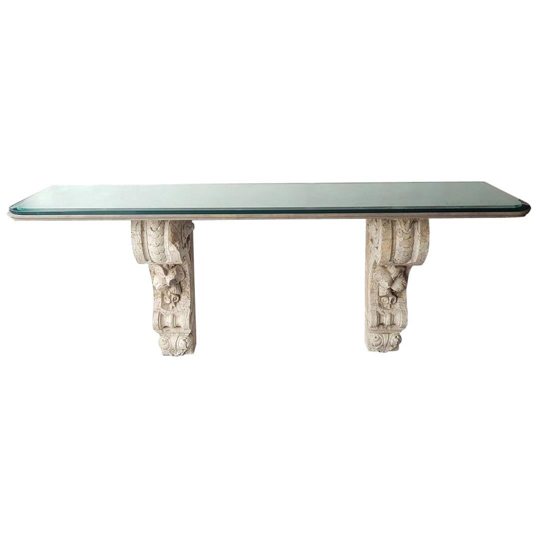 Wall Console Table with 18th Century Sandstone Pillars For Sale