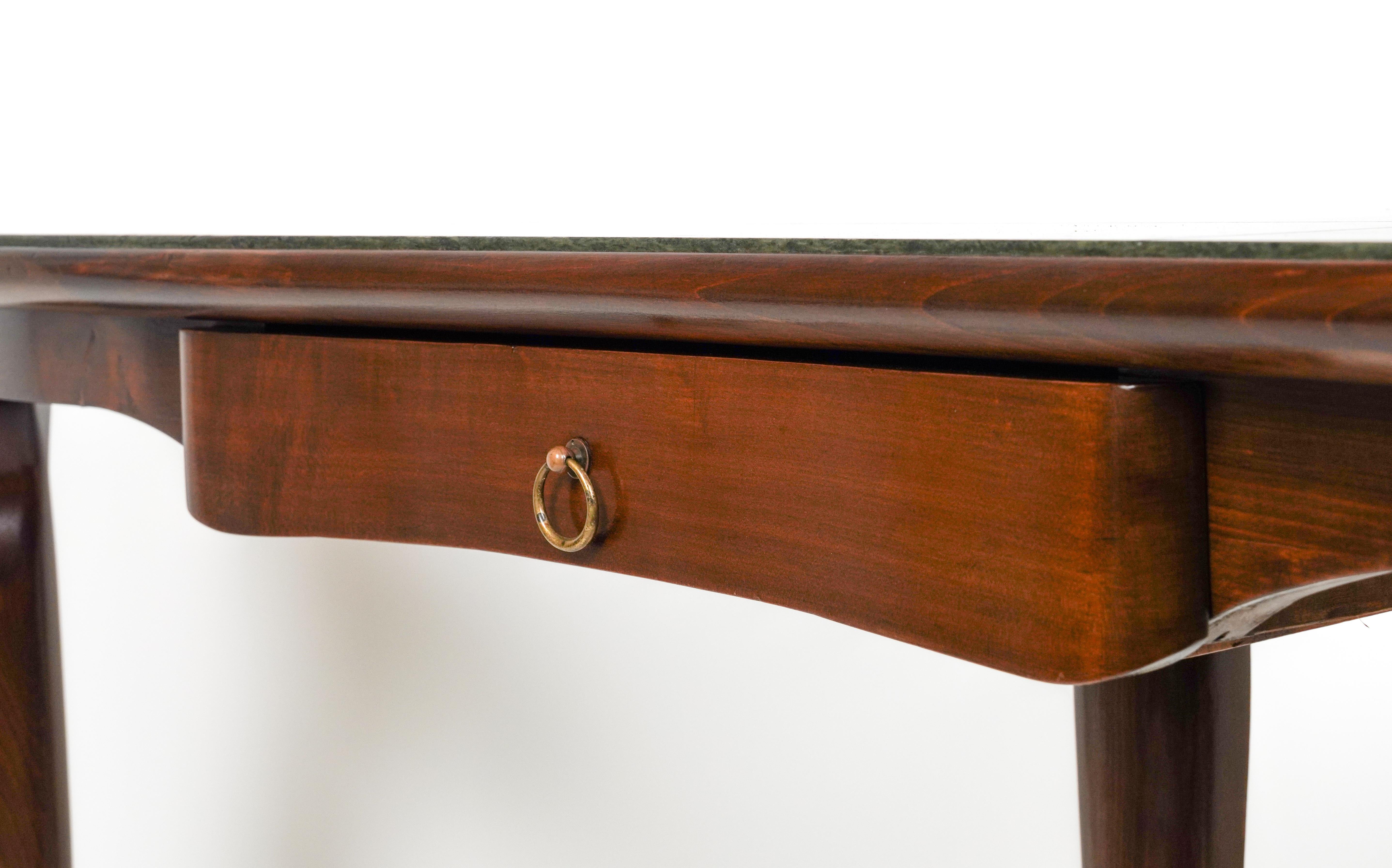 Wall Console Table Wood, Brass & Green Marble by Guglielmo Ulrich, Italy, 1940s For Sale 6