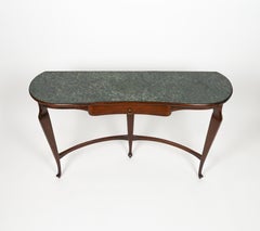 Wall Console Table Wood, Brass & Green Marble by Guglielmo Ulrich, Italy, 1940s