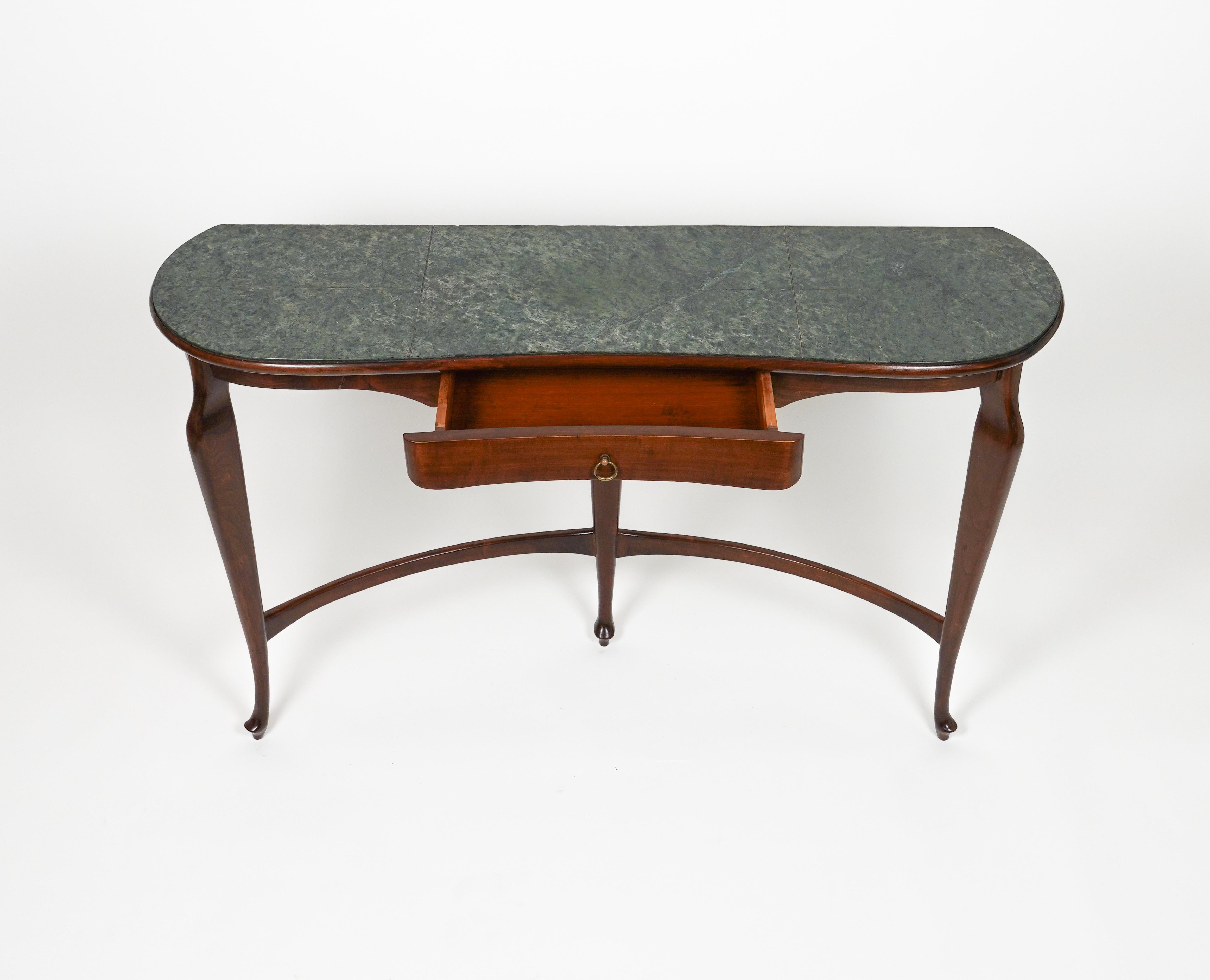 Mesa consola de pared Madera, latón y mármol verde de Guglielmo Ulrich, Italia, década de 1940 en Bueno estado para la venta en Rome, IT