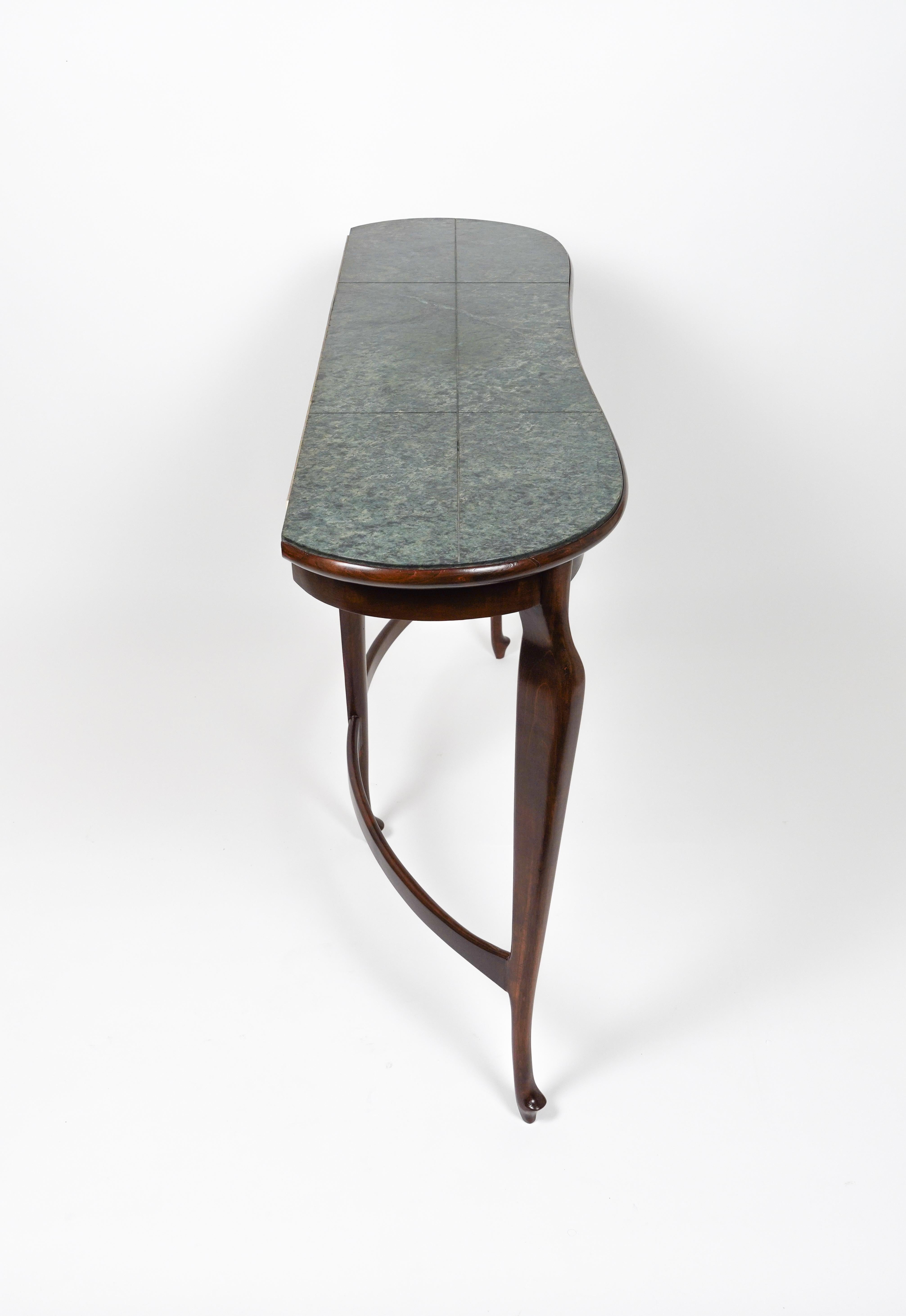 Metal Wall Console Table Wood, Brass & Green Marble by Guglielmo Ulrich, Italy, 1940s For Sale
