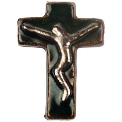 Wall Cross, Green, Gold Handmade in Belgium, 1970s