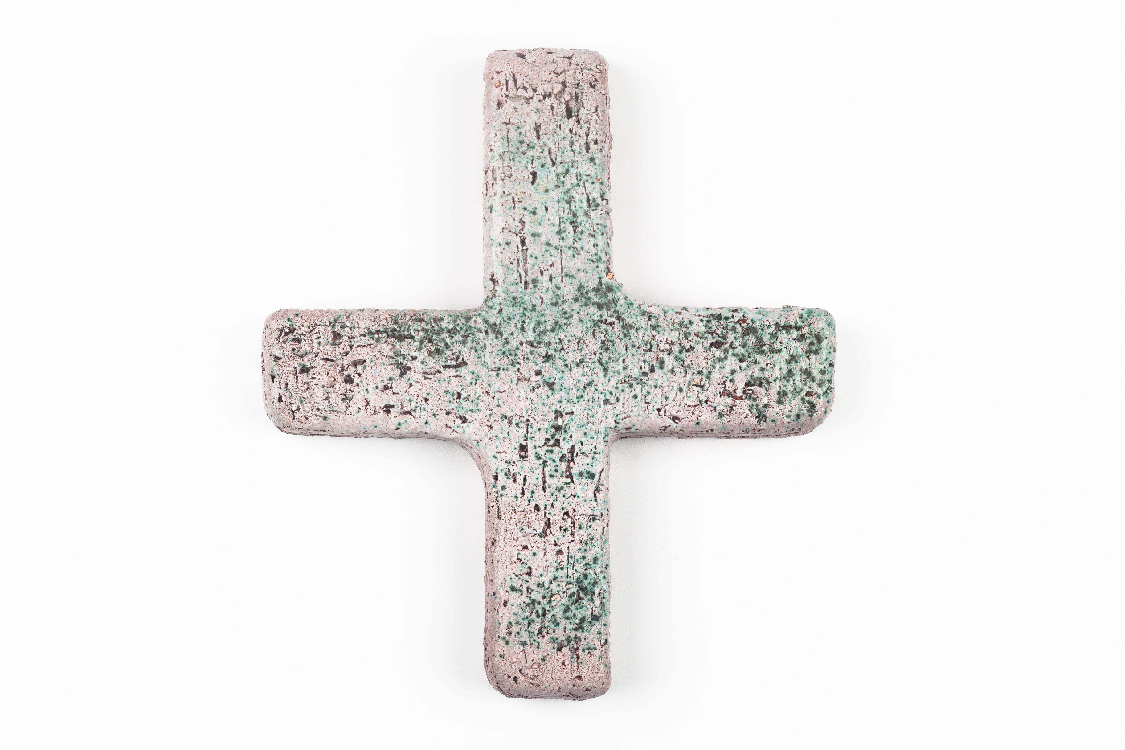 Post-Modern Wall Cross, Textured Ceramic, Handmade in Belgium, 1970s For Sale