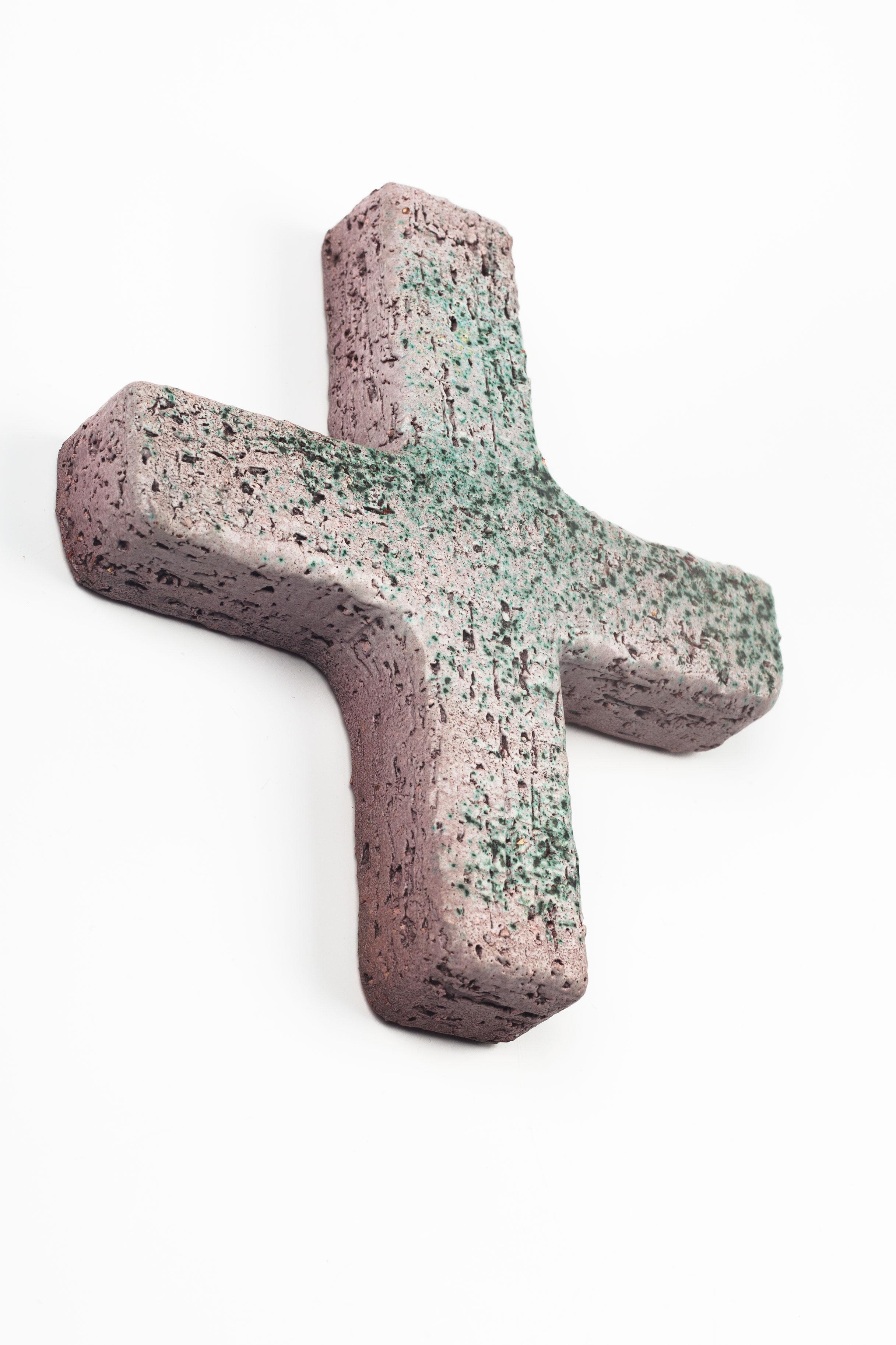 Belgian Wall Cross, Textured Ceramic, Handmade in Belgium, 1970s For Sale