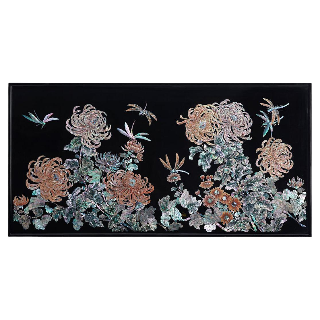 Wall Decor Handcrafted Painting on Wood Panel by Arijian Chrysanthemum 03 For Sale