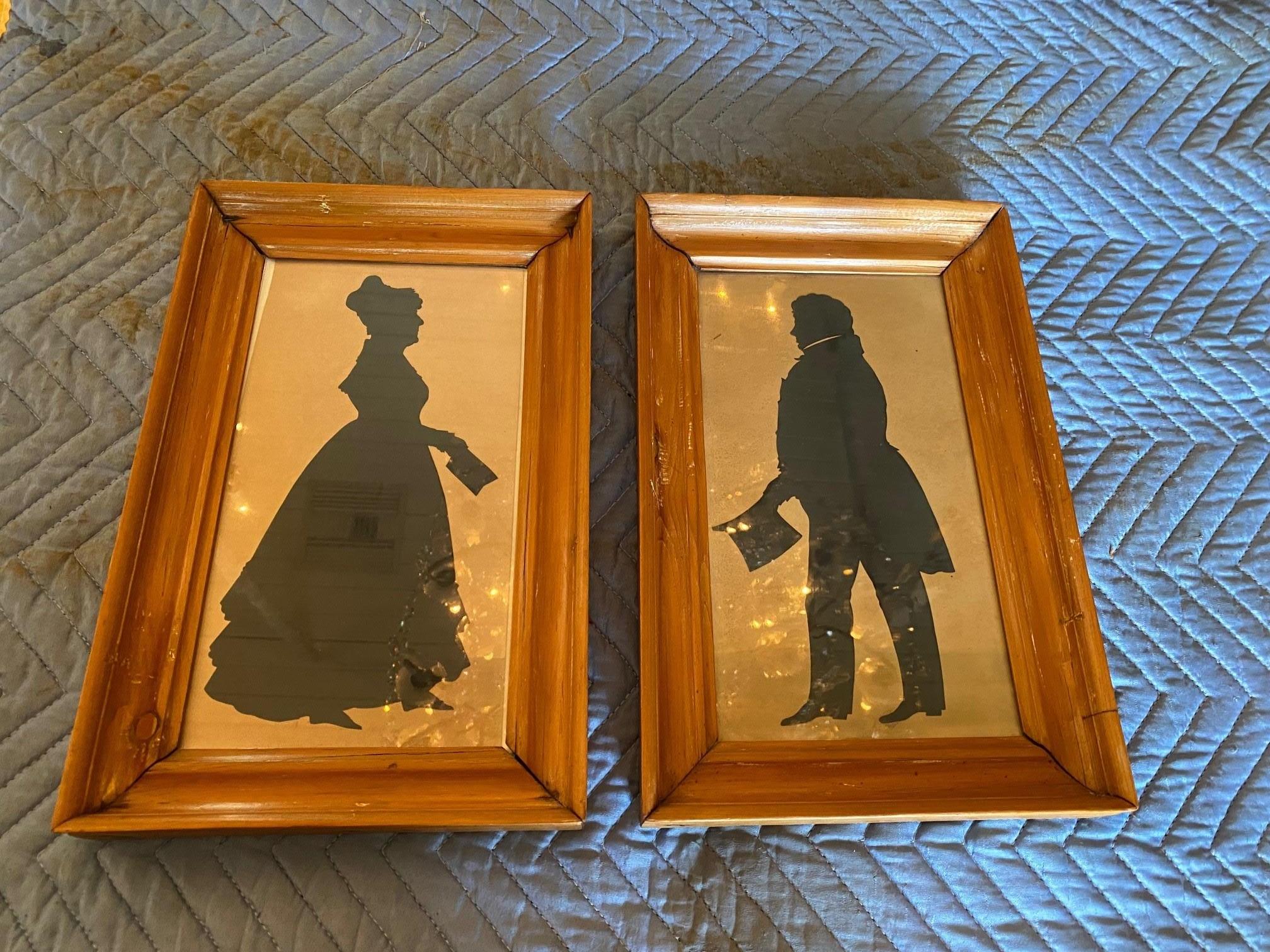 19th Century Wall Decoration Art Pair Silhouettes Black Framed Antique Los Angeles Gallery For Sale