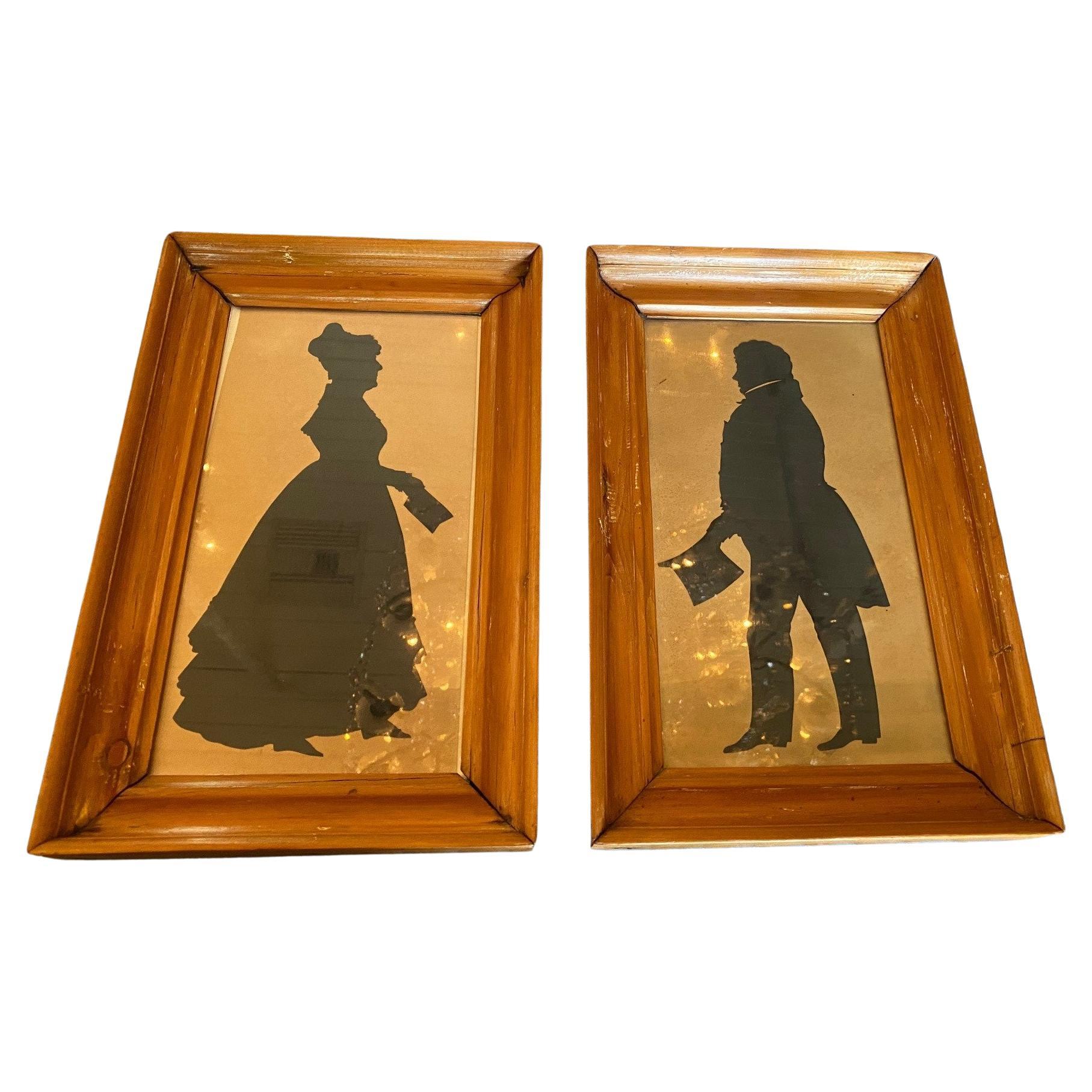 Wall Decoration Art Pair Silhouettes Black Framed Antique Los Angeles Gallery For Sale