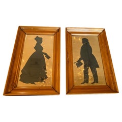 Wall Decoration Art Pair Silhouettes Black Framed Vintage Los Angeles Gallery