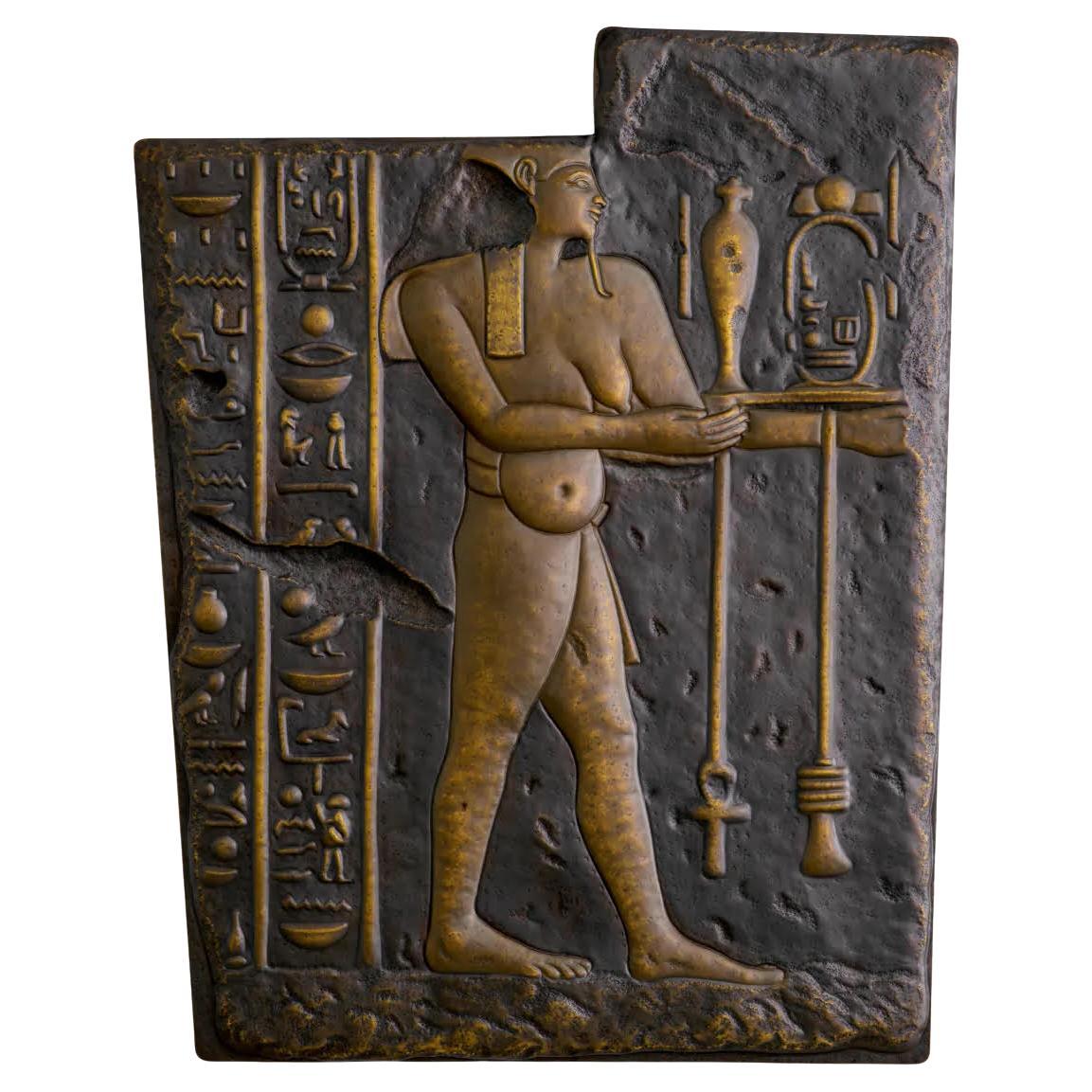 Wall Decoration, Bas Relief in Patinated Bronze in the Taste of Ancient Egypt.
