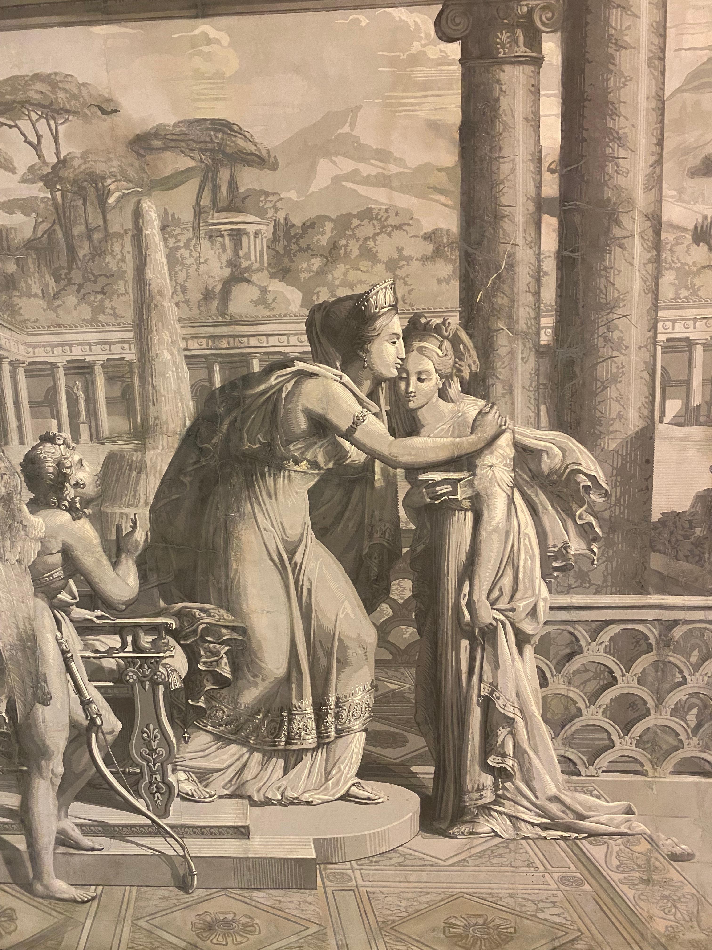 Neoclassical Wall Decoration 'En Grisaille' by Dufour, Paris, France, 19th Century For Sale