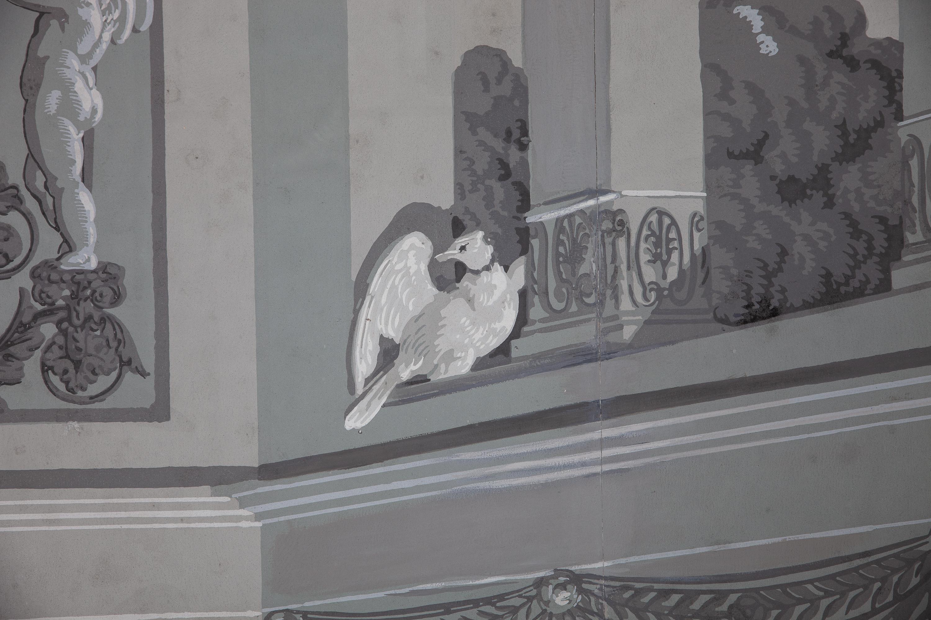 Decoración mural 'En Grisaille' de Dufour, París, Francia, Siglo XIX Papel en venta