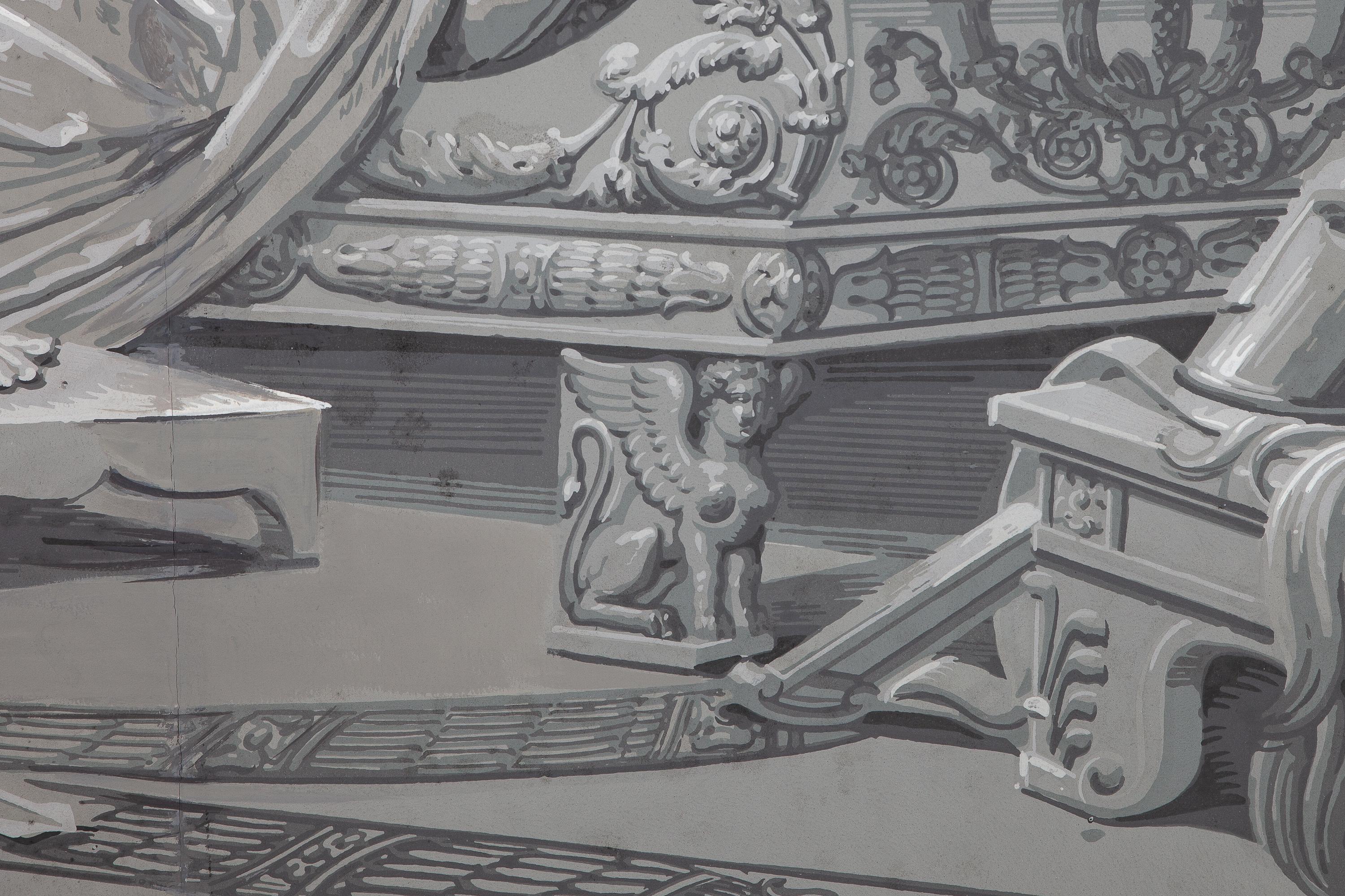 Decoración mural 'En Grisaille' de Dufour, París, Francia, Siglo XIX en venta 2