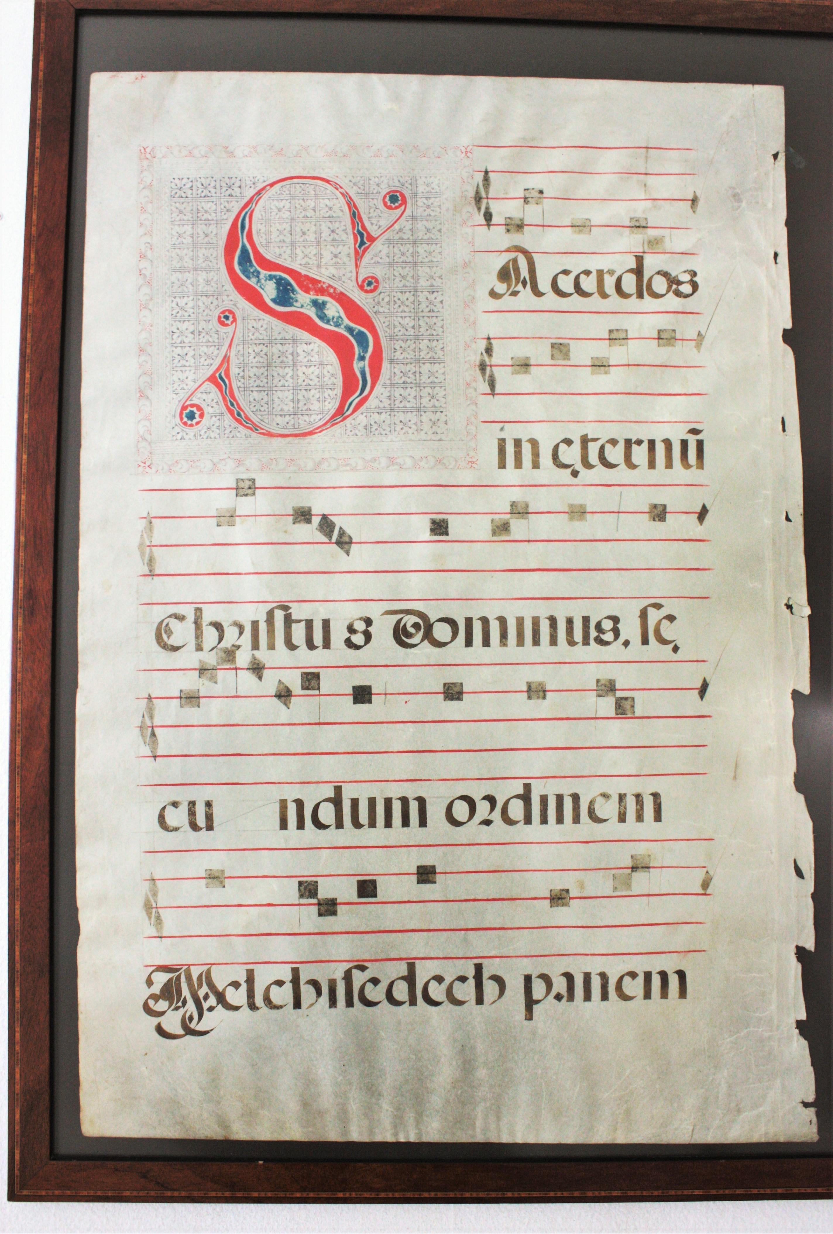 18th Century and Earlier Wall Decoration Gregorian Chant on Parchment Sheet For Sale
