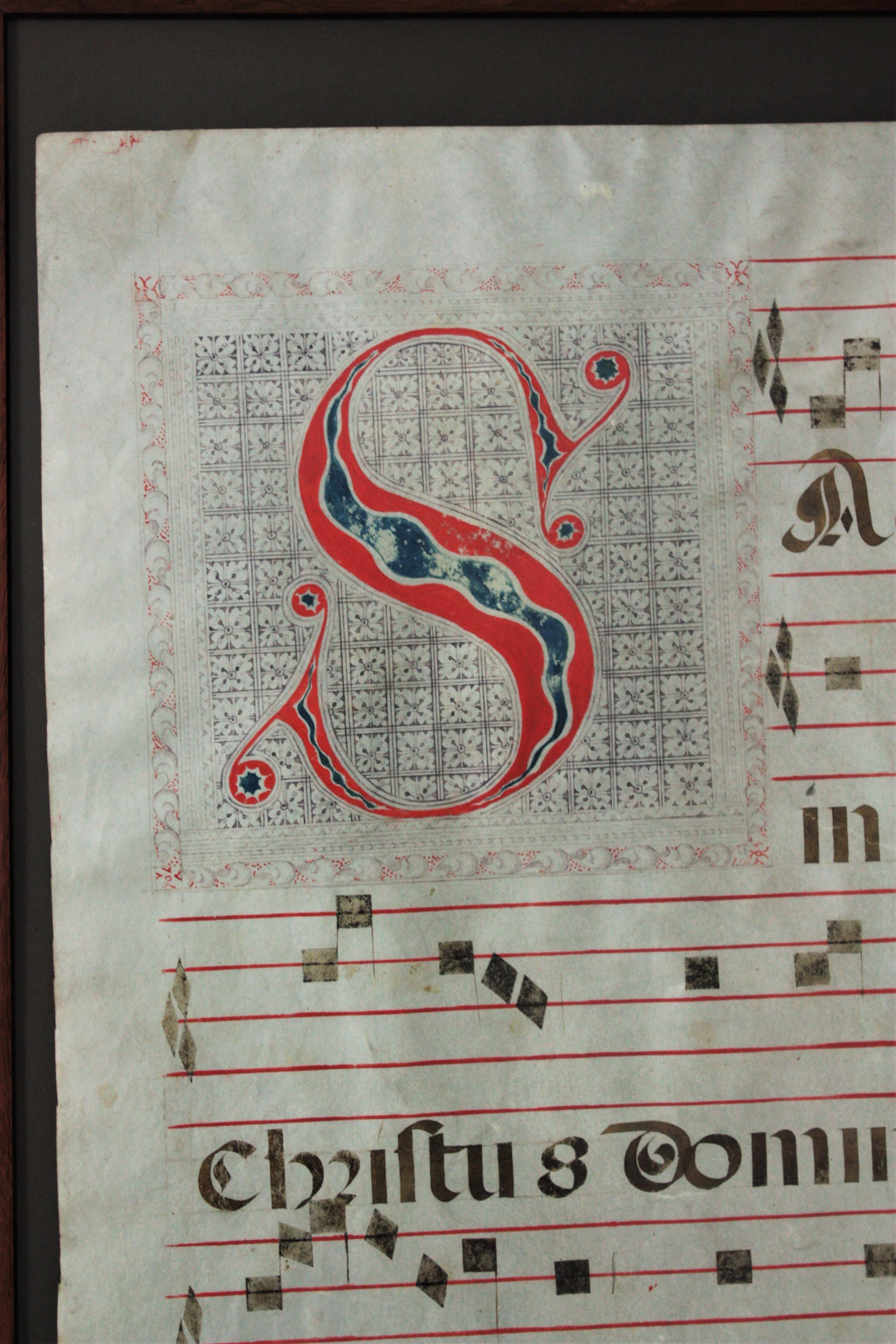 Gregorianisches Chant auf Pergamentblech für Wandschmuck (Mittelalterlich) im Angebot