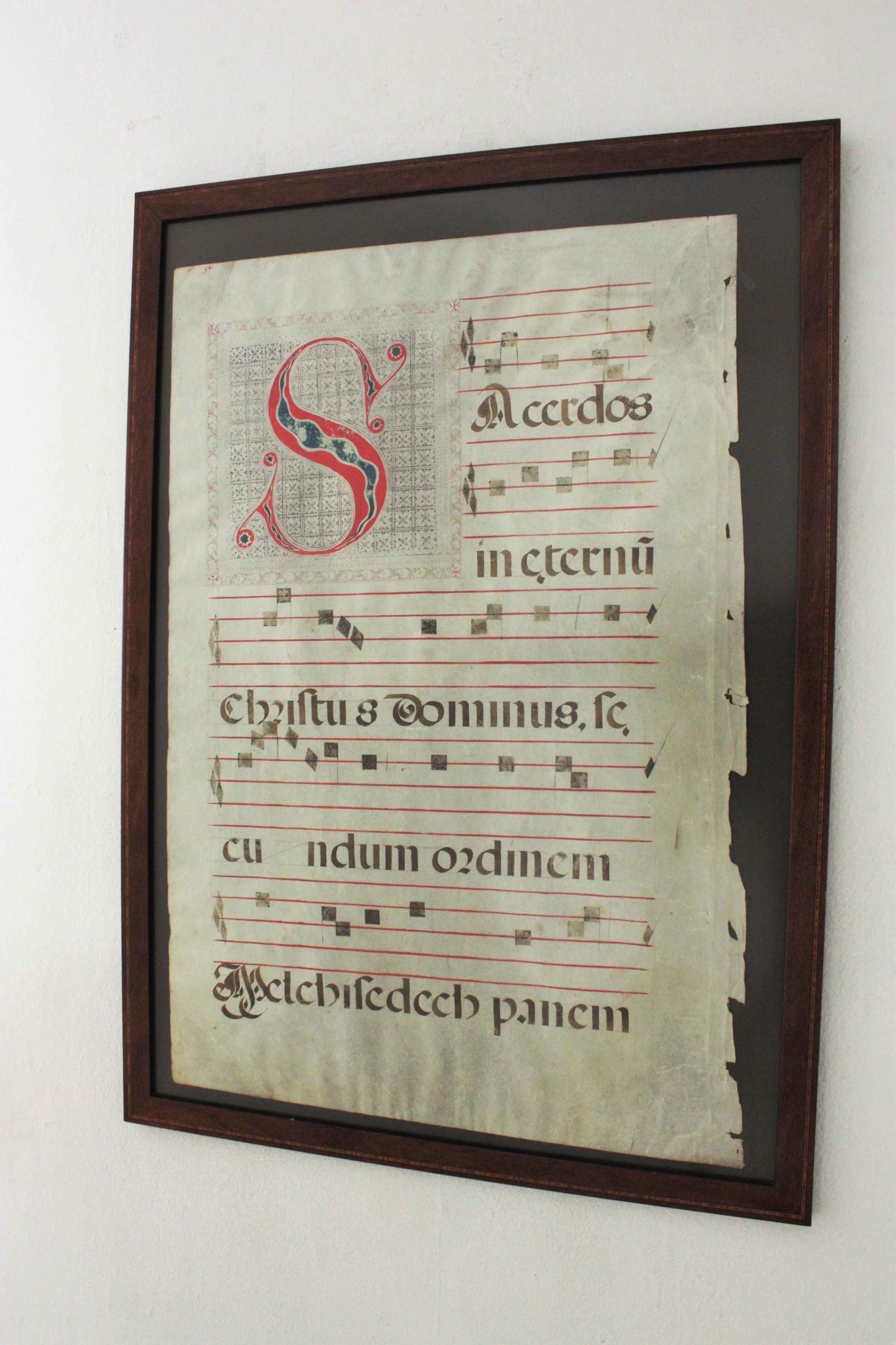 Medieval Wall Decoration Gregorian Chant on Parchment Sheet For Sale