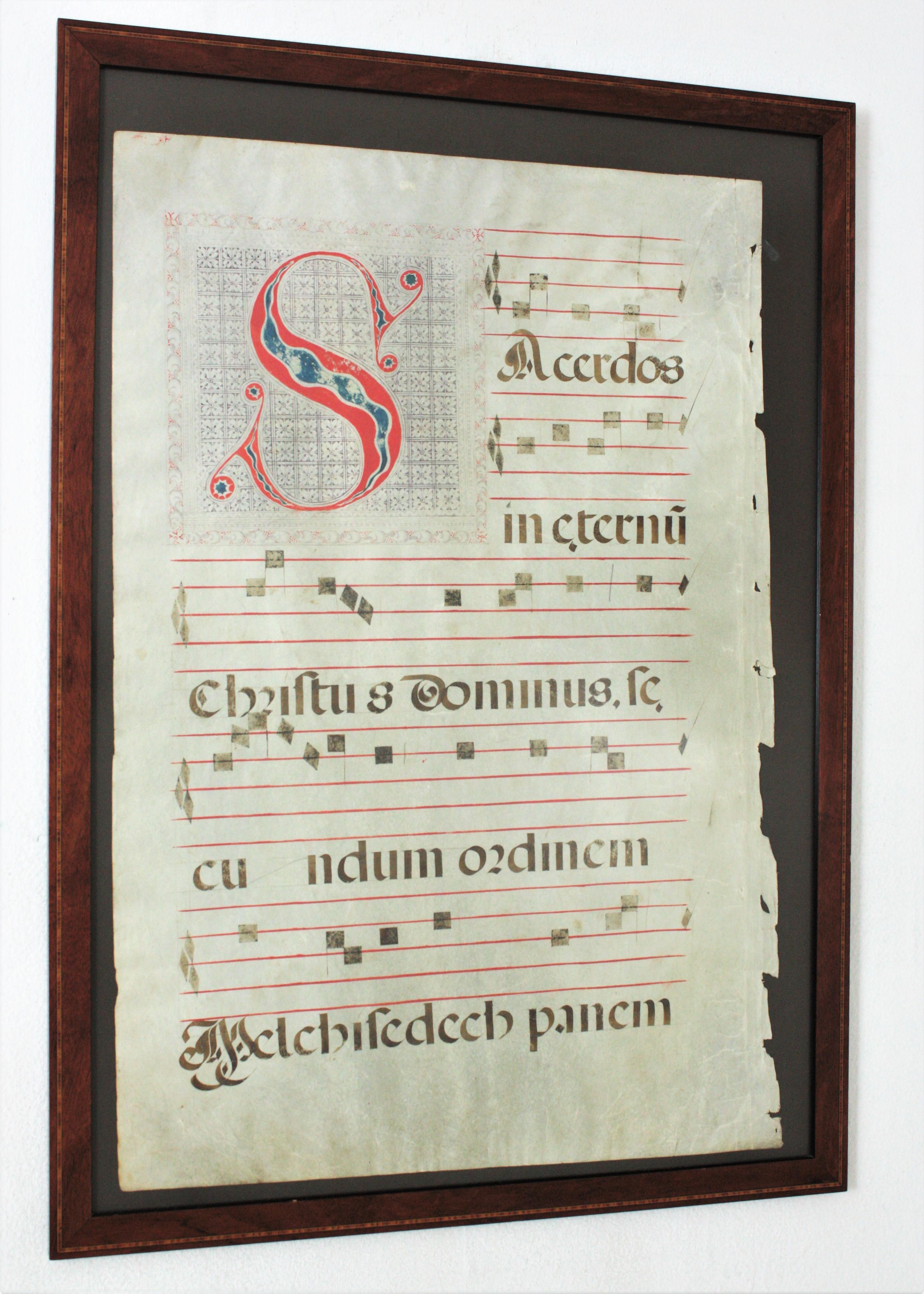 Spanish Wall Decoration Gregorian Chant on Parchment Sheet For Sale