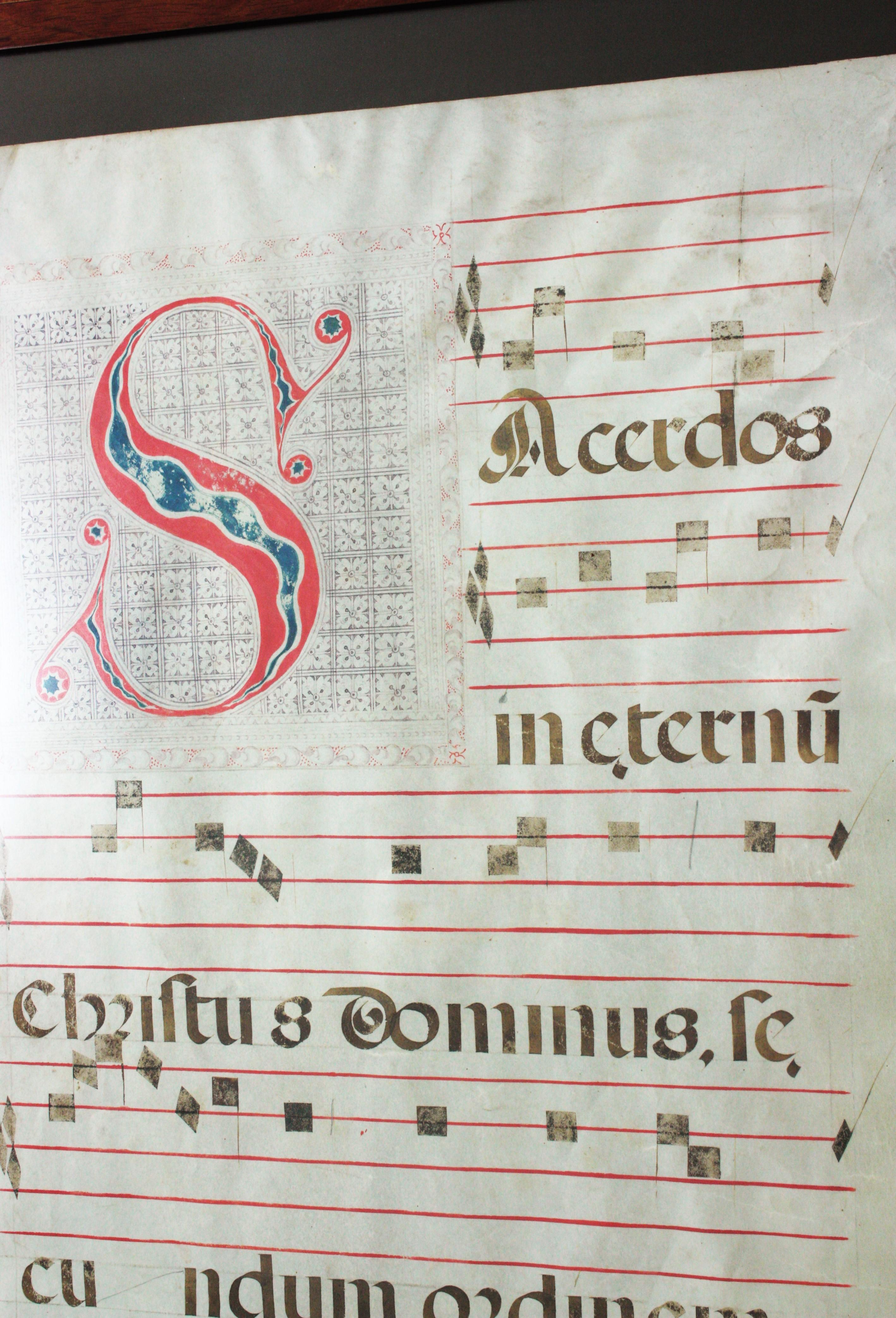 Spanish Wall Decoration Gregorian Chant on Parchment Sheet For Sale
