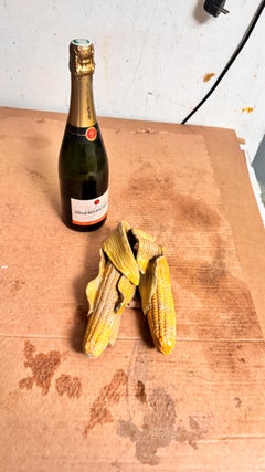 Wall Decoration in enameled Ceramic representing corn cobs Yellow Color 20th