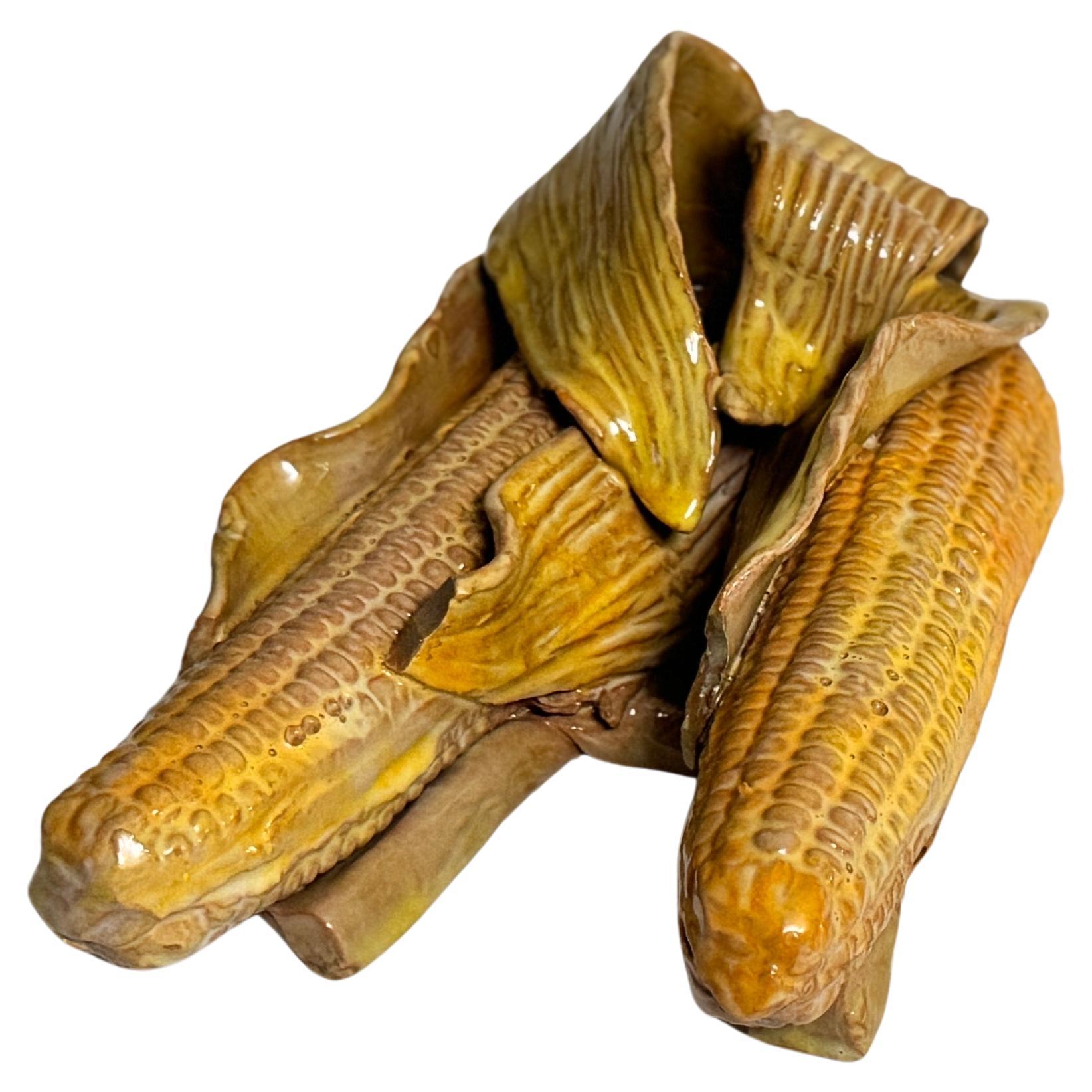 Decorazione da parete in ceramica smaltata raffigurante pannocchie di mais Colore giallo 20th