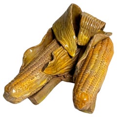Decorazione da parete in ceramica smaltata raffigurante pannocchie di mais Colore giallo 20th