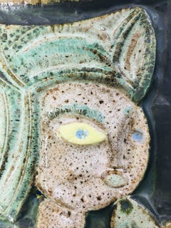 Wall decoration Woman with a bird, Manufactured at Zsolnay, 1970's