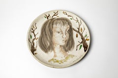 Wall Decorative Figurative Ceramic Plate by Marie Madelaine Jolly French 20th