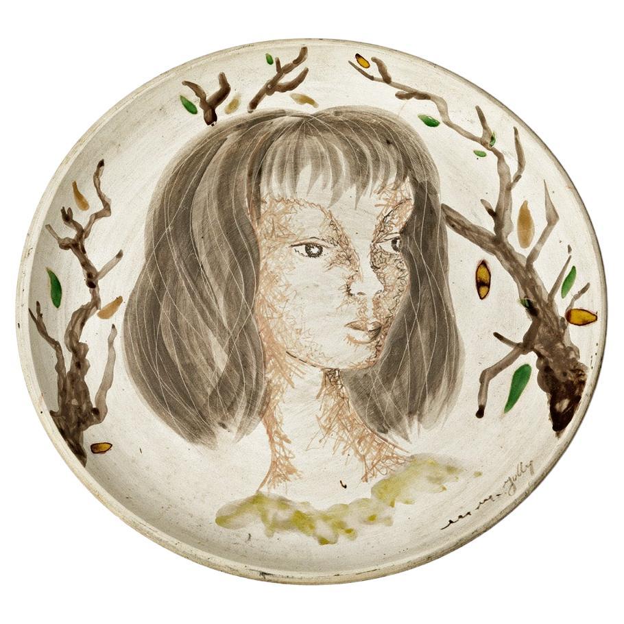 Wall Decorative Figurative Ceramic Plate by Marie Madelaine Jolly French 20th 