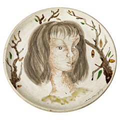 Wall Decorative Figurative Ceramic Plate by Marie Madelaine Jolly French 20th