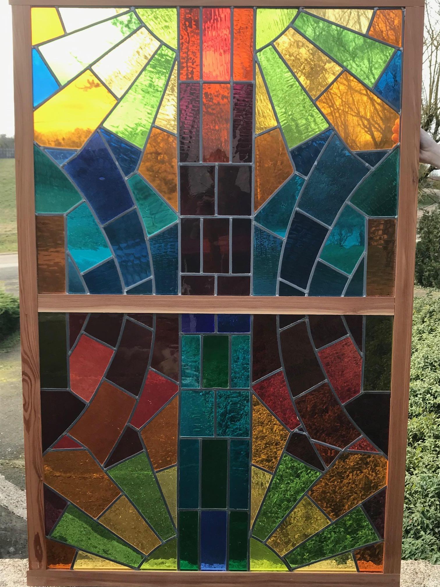 Wall Decorative Panel, Large Stained Glass, 1950 4