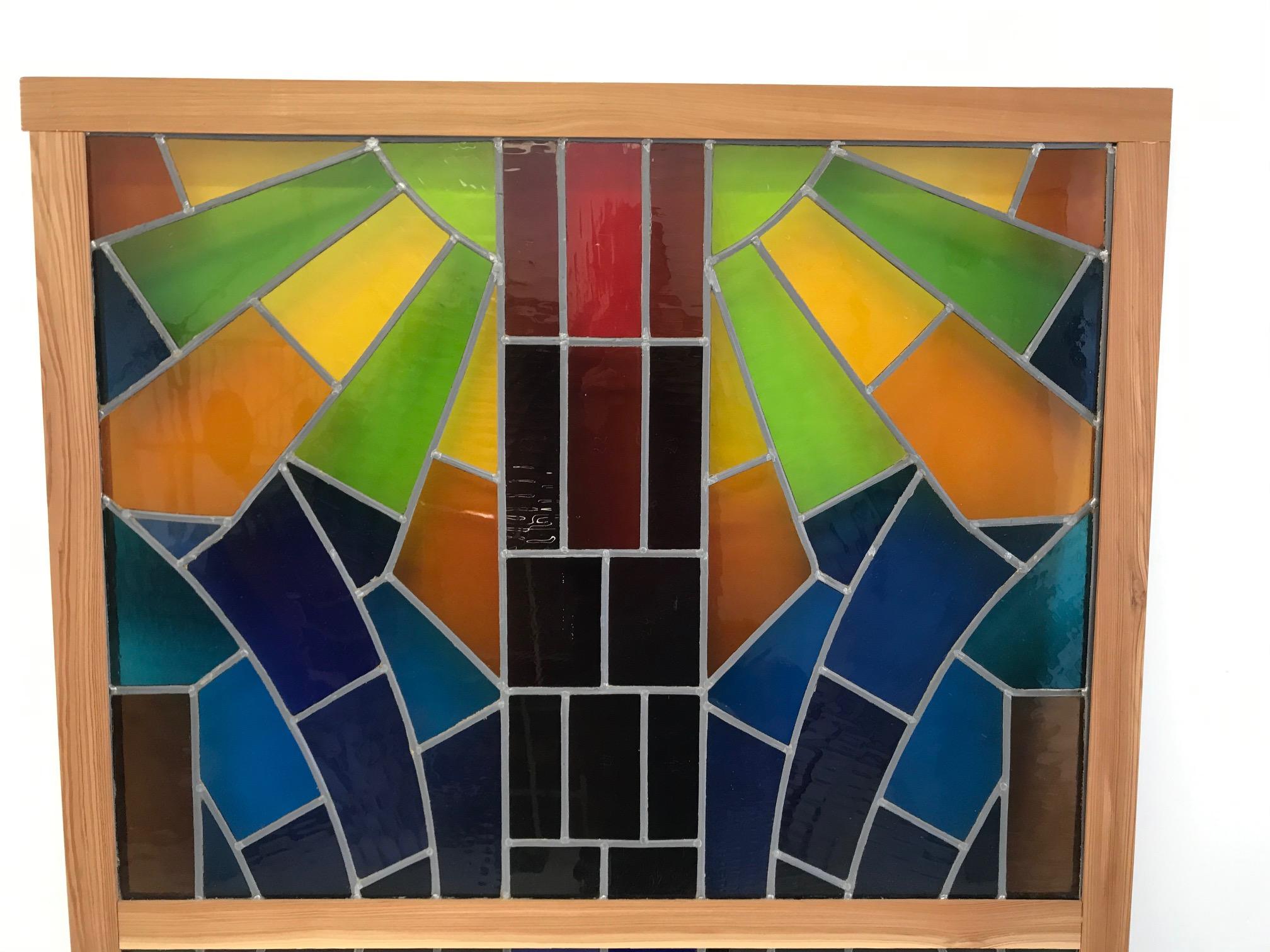 French Wall Decorative Panel, Large Stained Glass, 1950