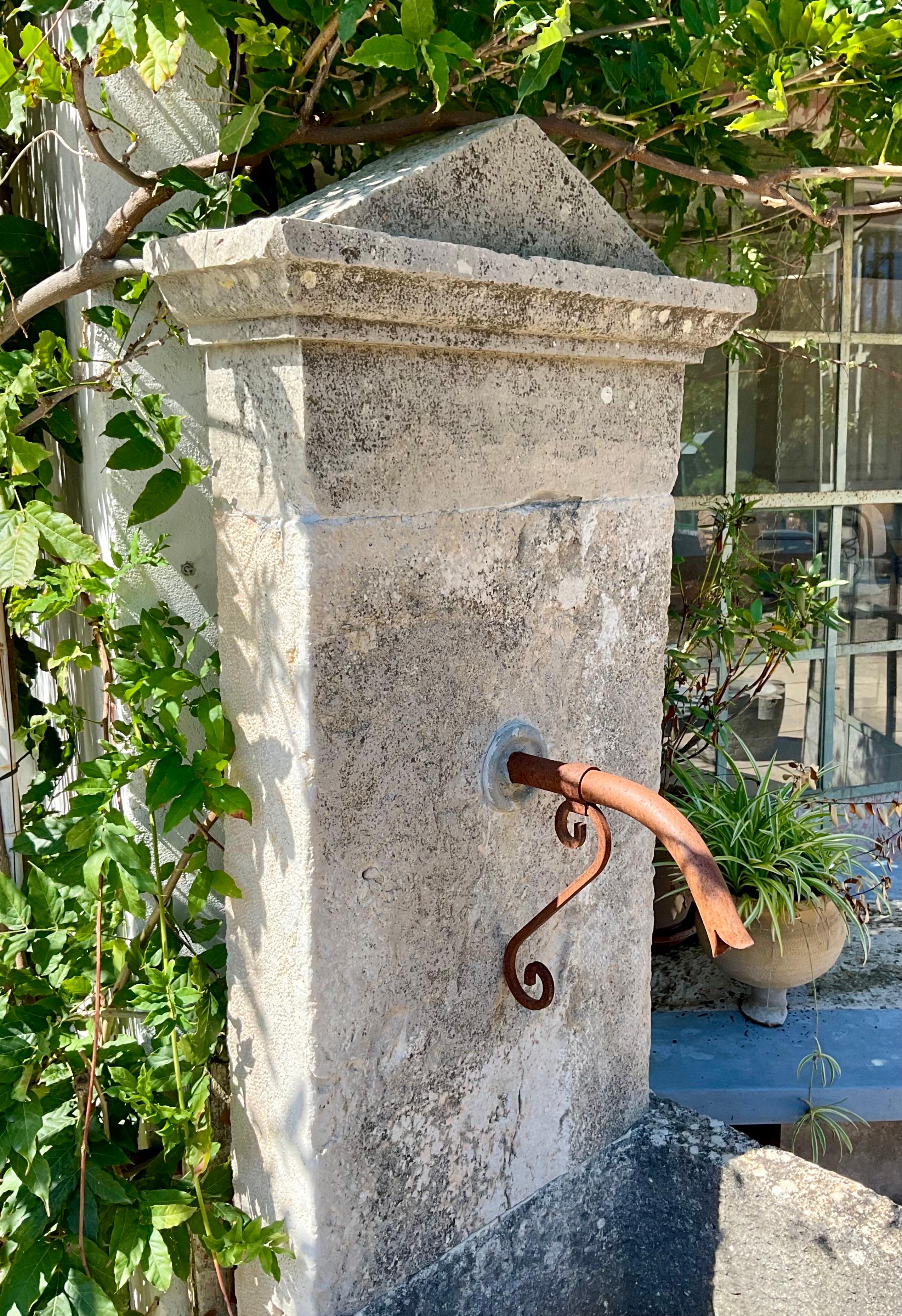 Limestone Wall fountain created from ancient  limestone elements For Sale