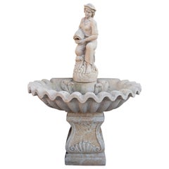 Wall Fountain Hand-Carved in Marble with a Figure with Foot and Shell
