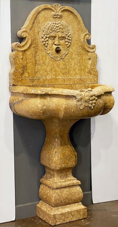 Wall Fountain of Carved Siena Marble with Bacchus or Dionysus Relief from Italy