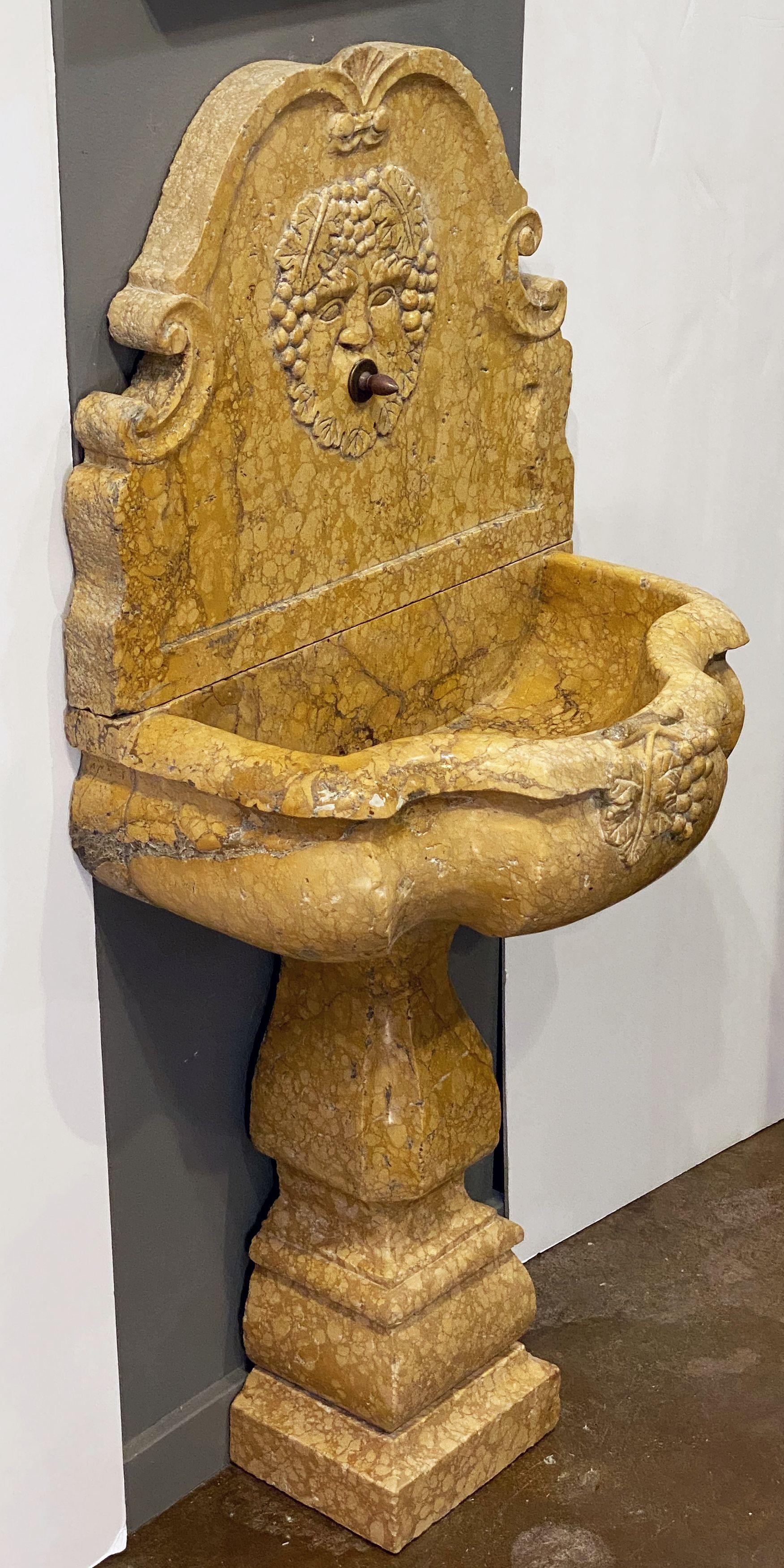 Wall Fountain of Carved Siena Marble with Bacchus or Dionysus Relief from Italy In Good Condition In Austin, TX