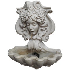 Retro Wall Fountain of Lady and Grapes with Shell Basin