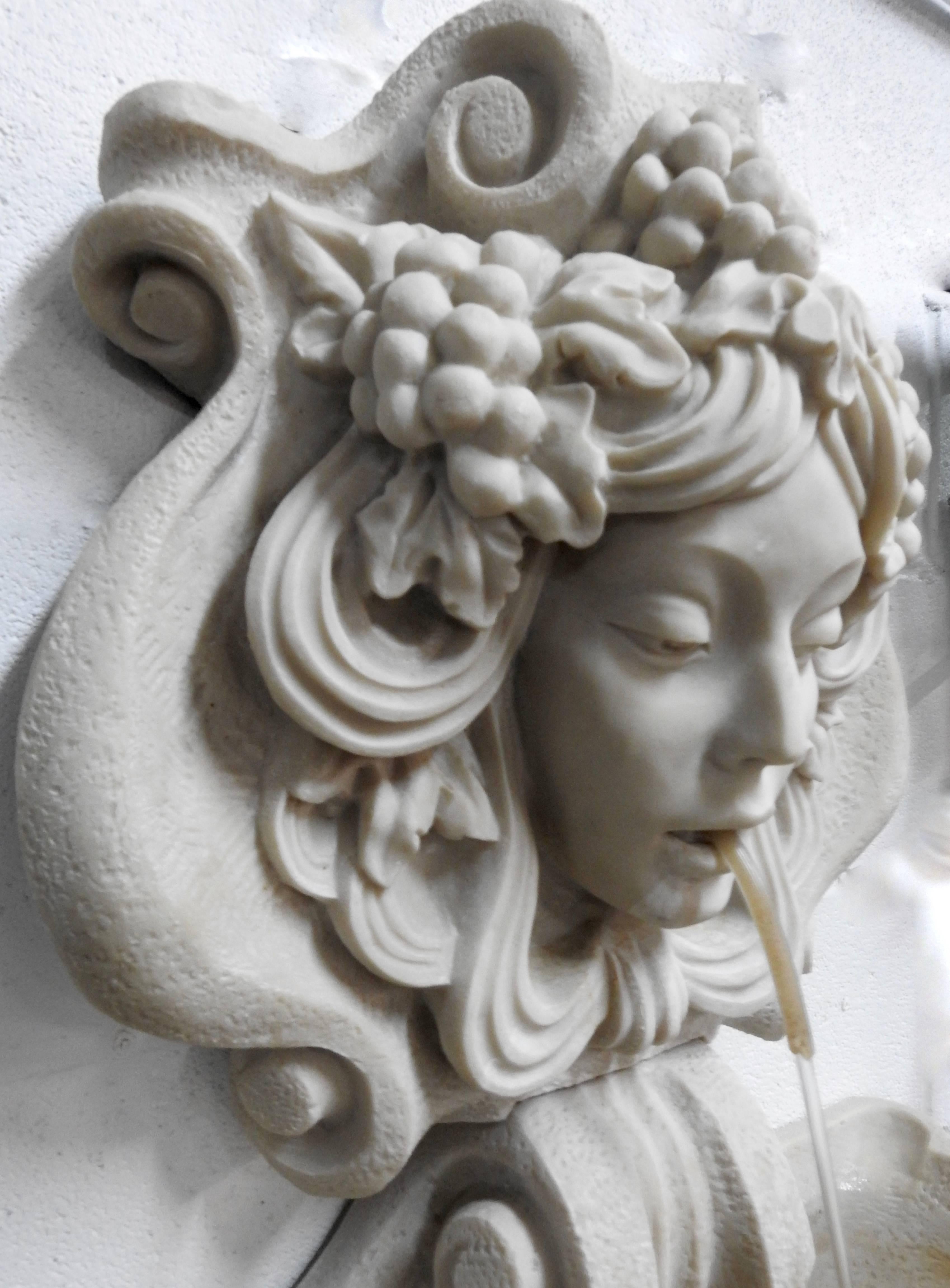 Cast Wall Fountain of Lady and Grapes with Shell Basin