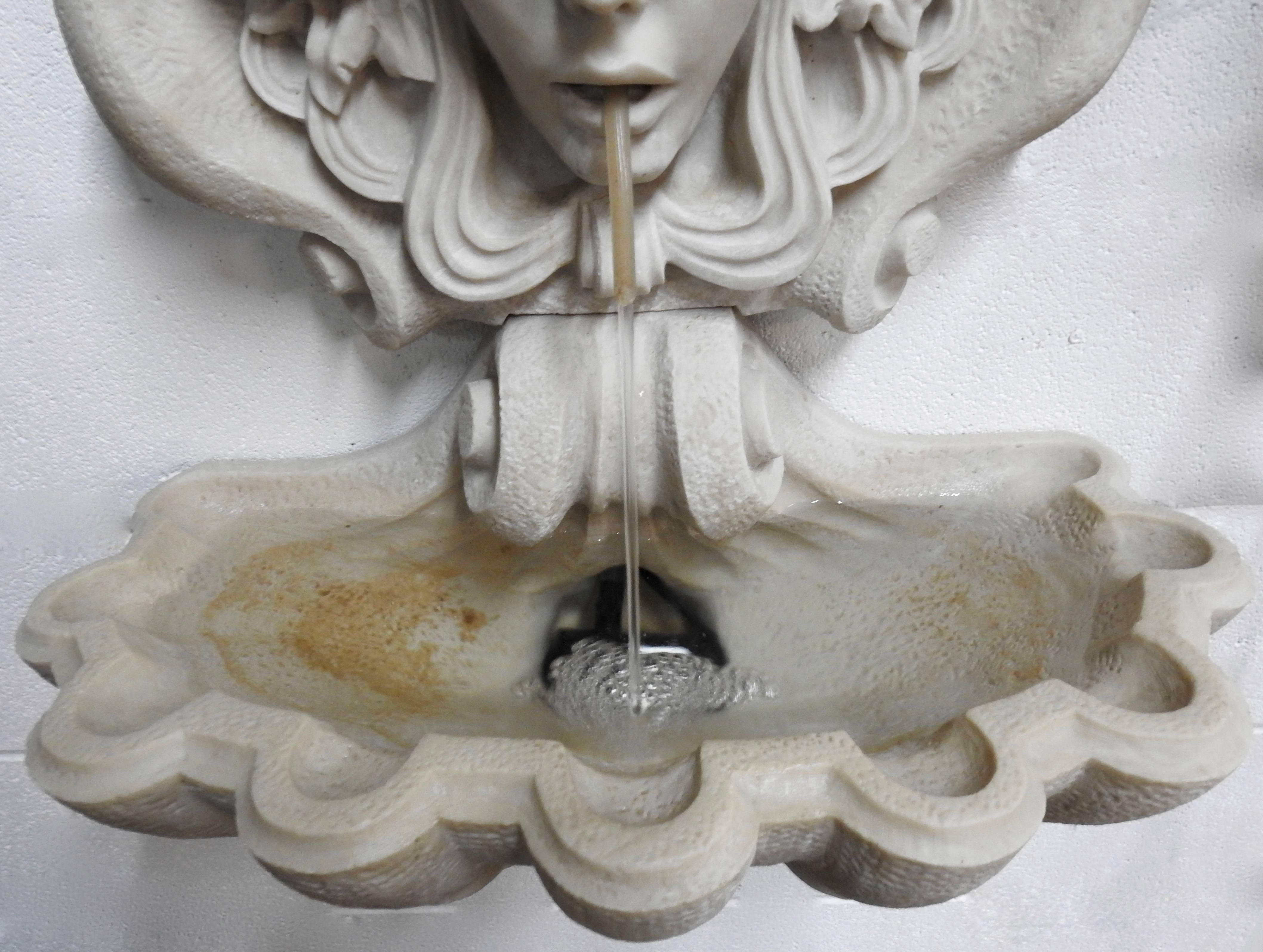 20th Century Wall Fountain of Lady and Grapes with Shell Basin