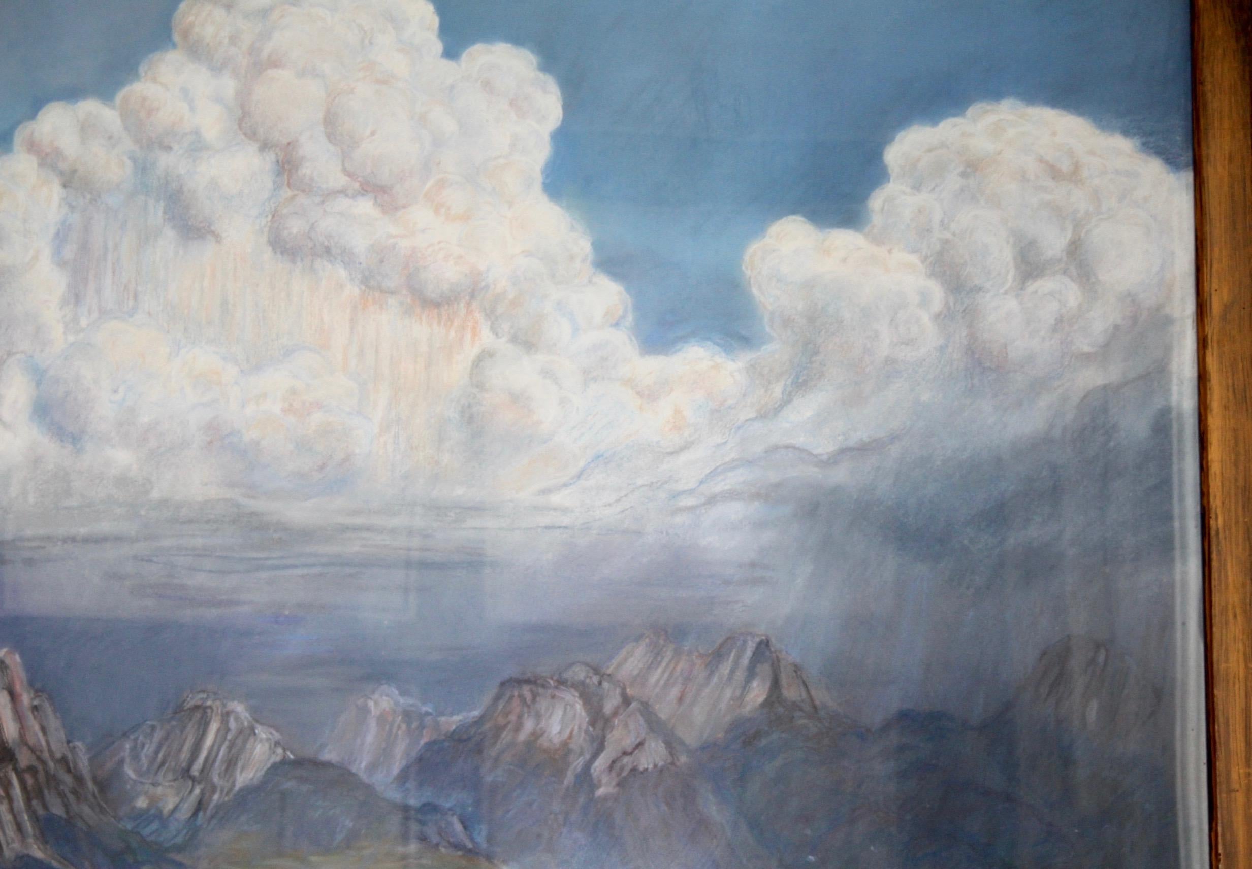 wall gouache of a mountain paysage monogram R E and dated 81 For Sale 5