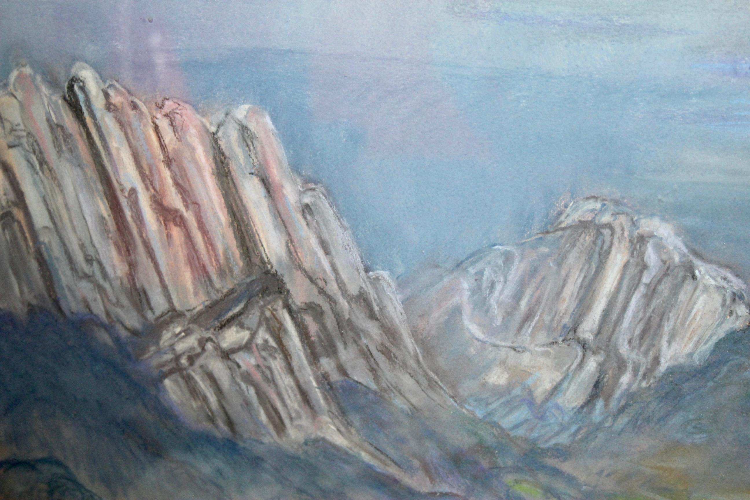 wall gouache of a mountain paysage monogram R E and dated 81 For Sale 6