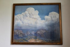 wall gouache of a mountain paysage monogram R E and dated 81