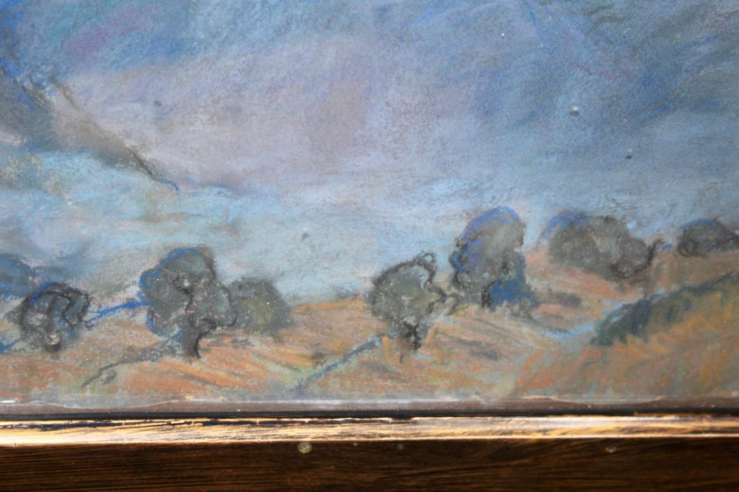 wall gouache of a mountain paysage monogram R E and dated 81 In Good Condition For Sale In grand Lancy, CH