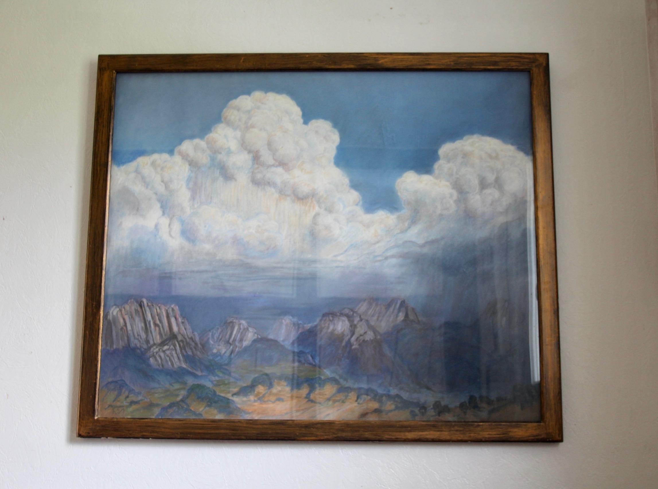 Late 19th Century wall gouache of a mountain paysage monogram R E and dated 81 For Sale