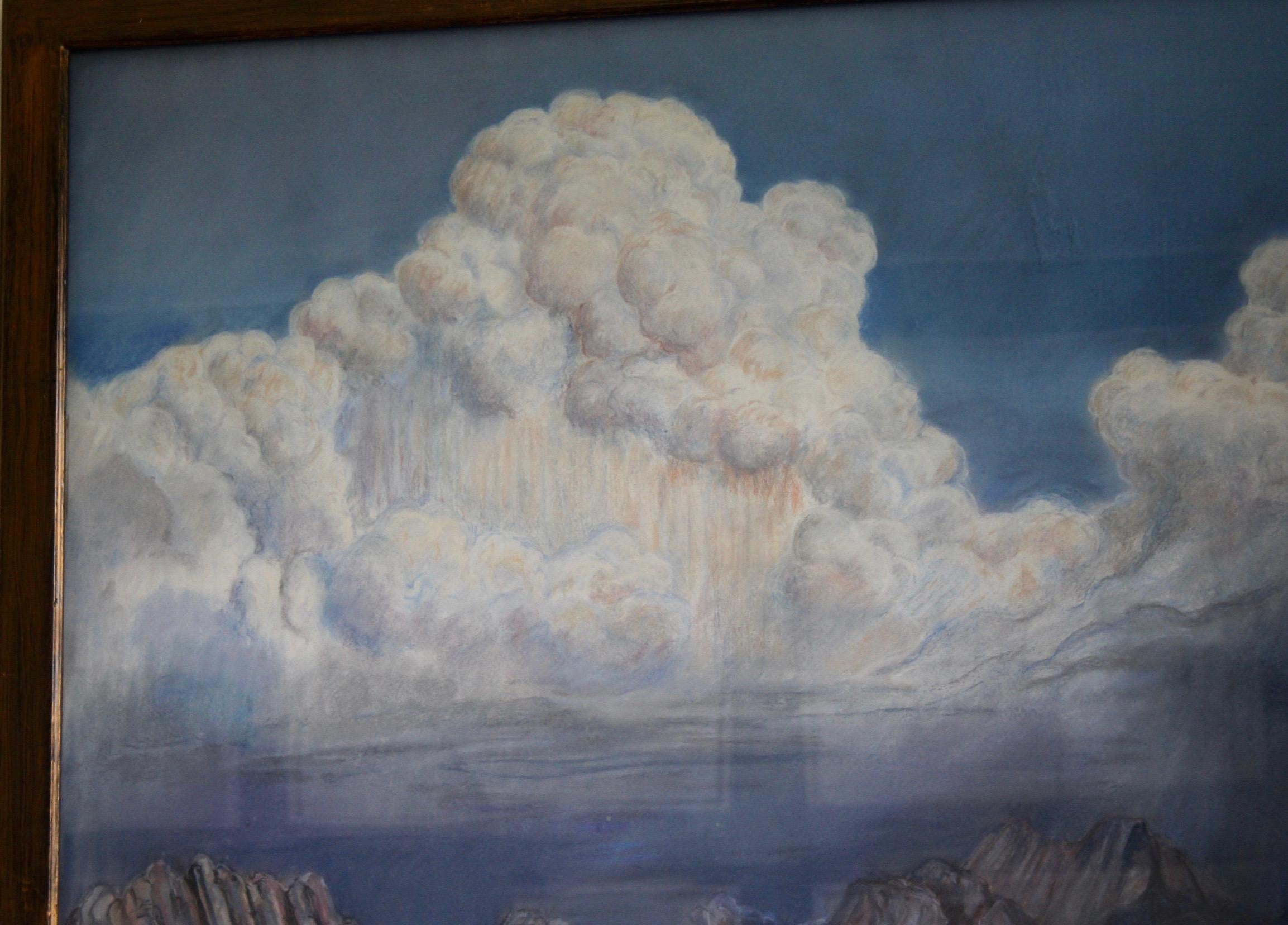 wall gouache of a mountain paysage monogram R E and dated 81 For Sale 3
