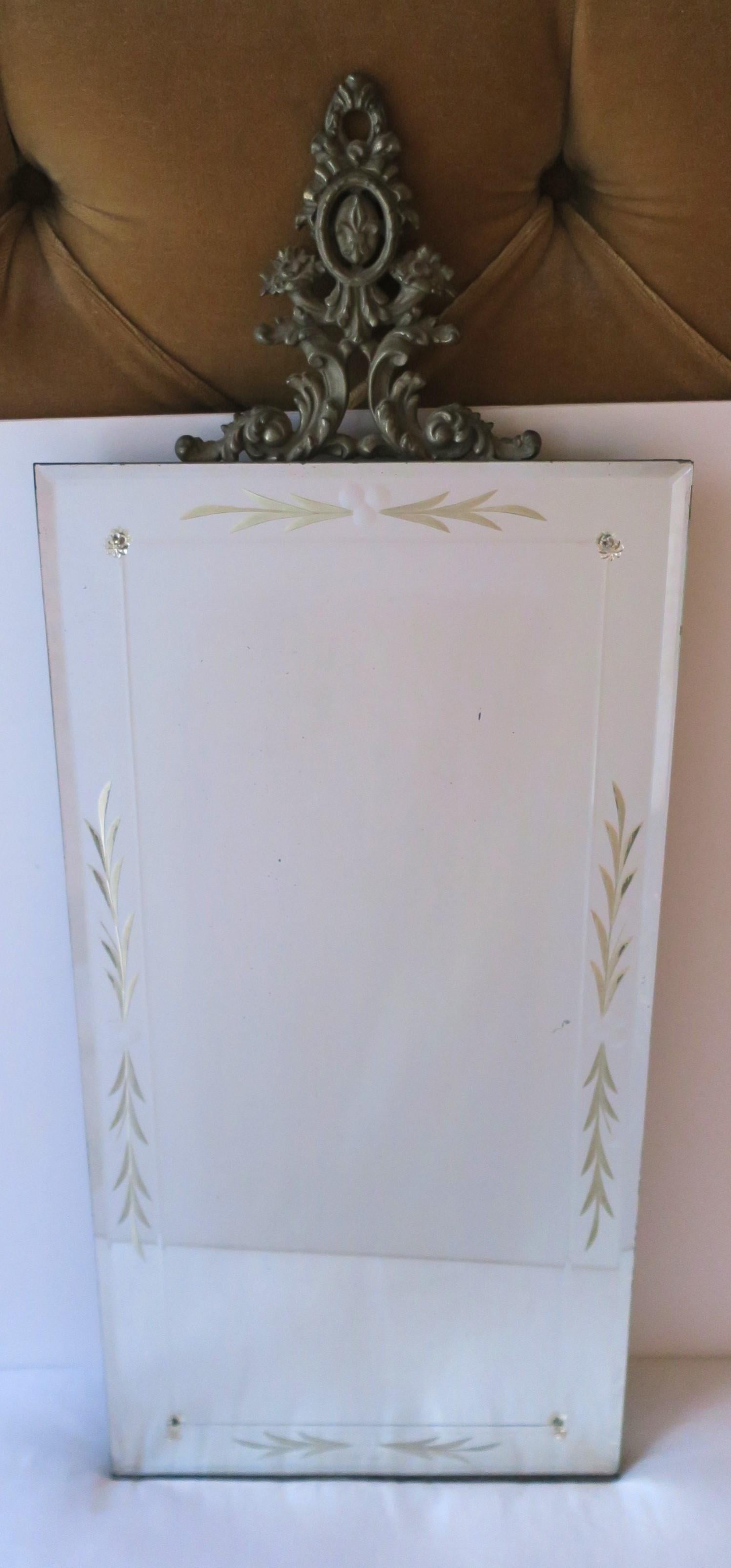 Victorian Wall Hall Foyer Vanity Mirror with Etched Design For Sale